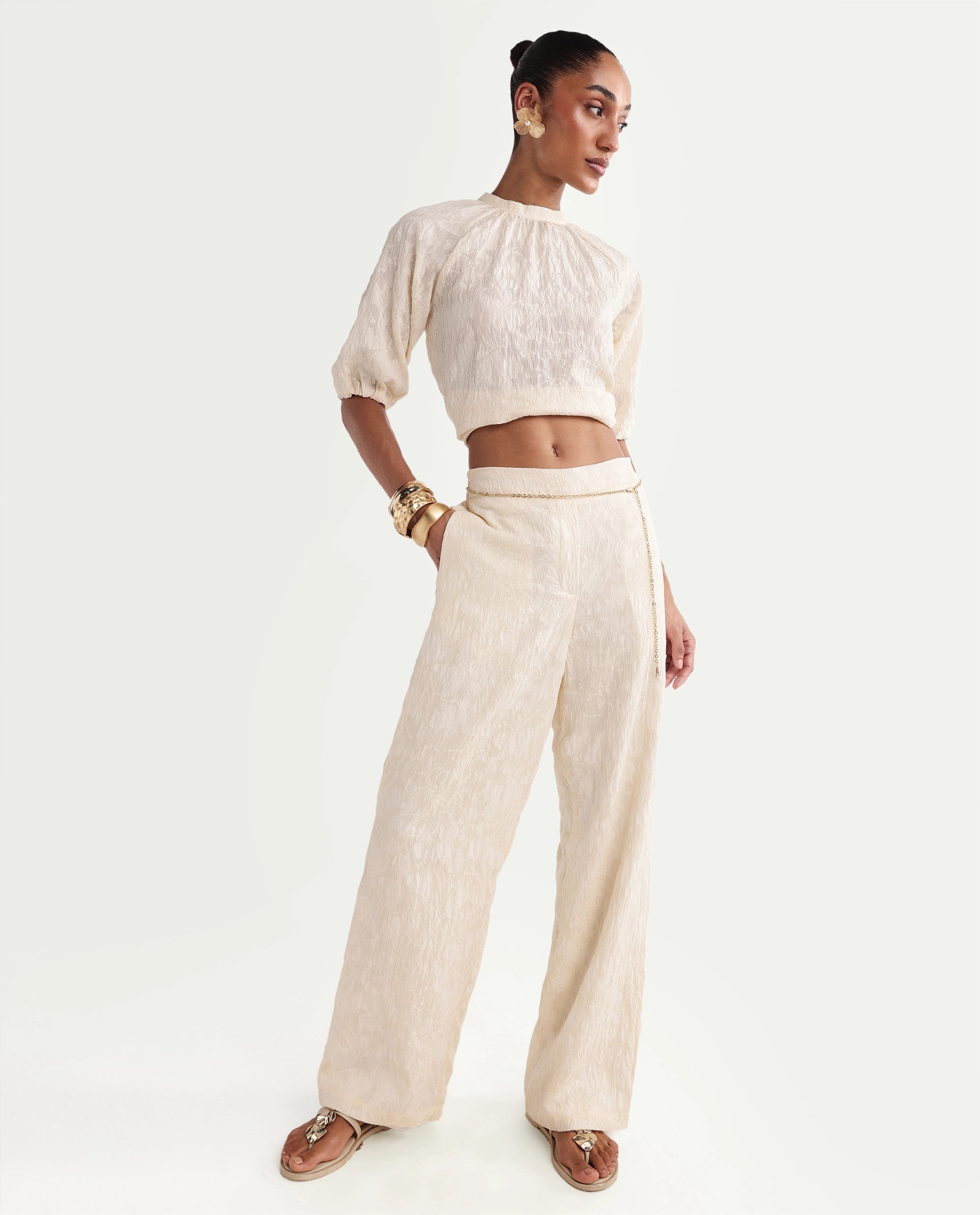 Rareism Women's Hanto-B Off White Viscose Blend Wide Plain Trouser