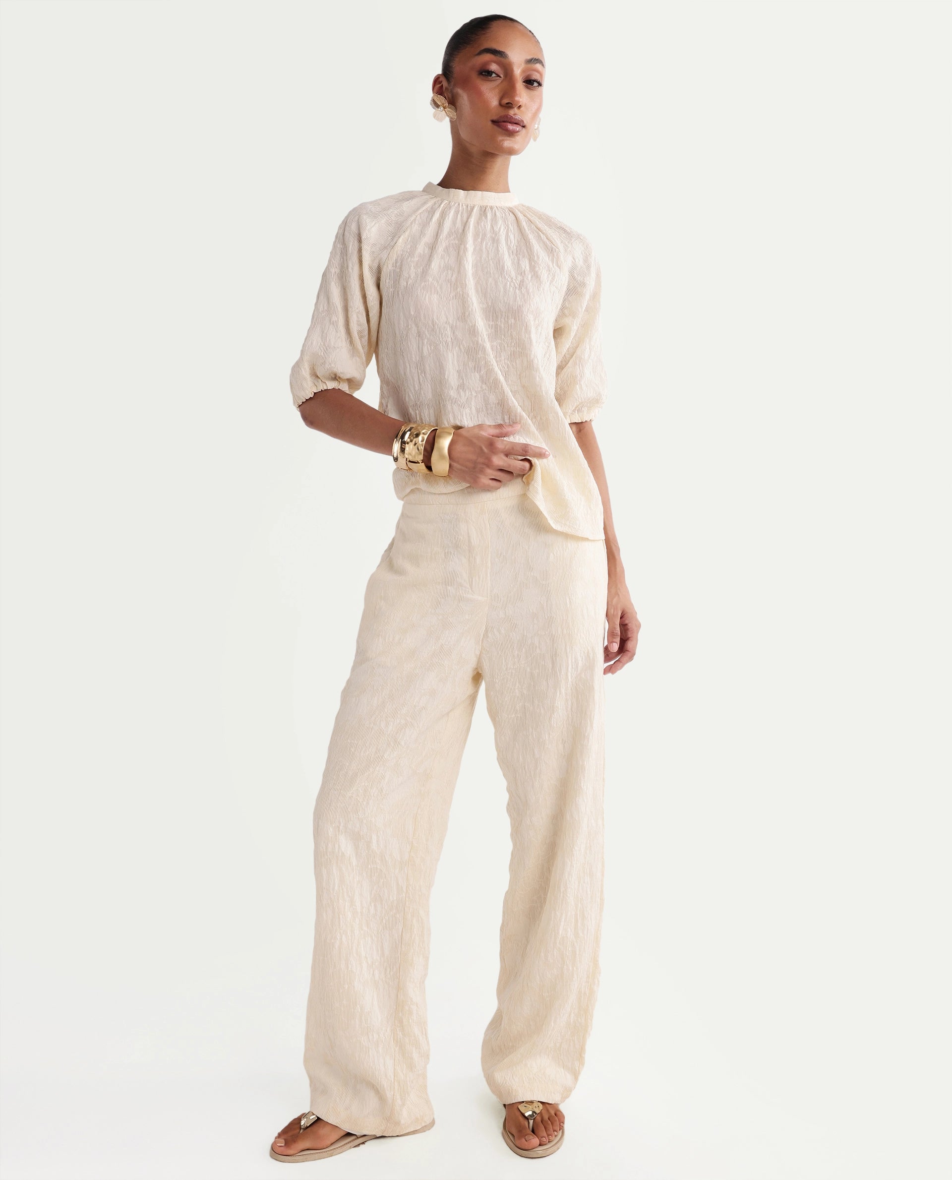 Rareism Women's Hanto-B Off White Viscose Blend Wide Plain Trouser