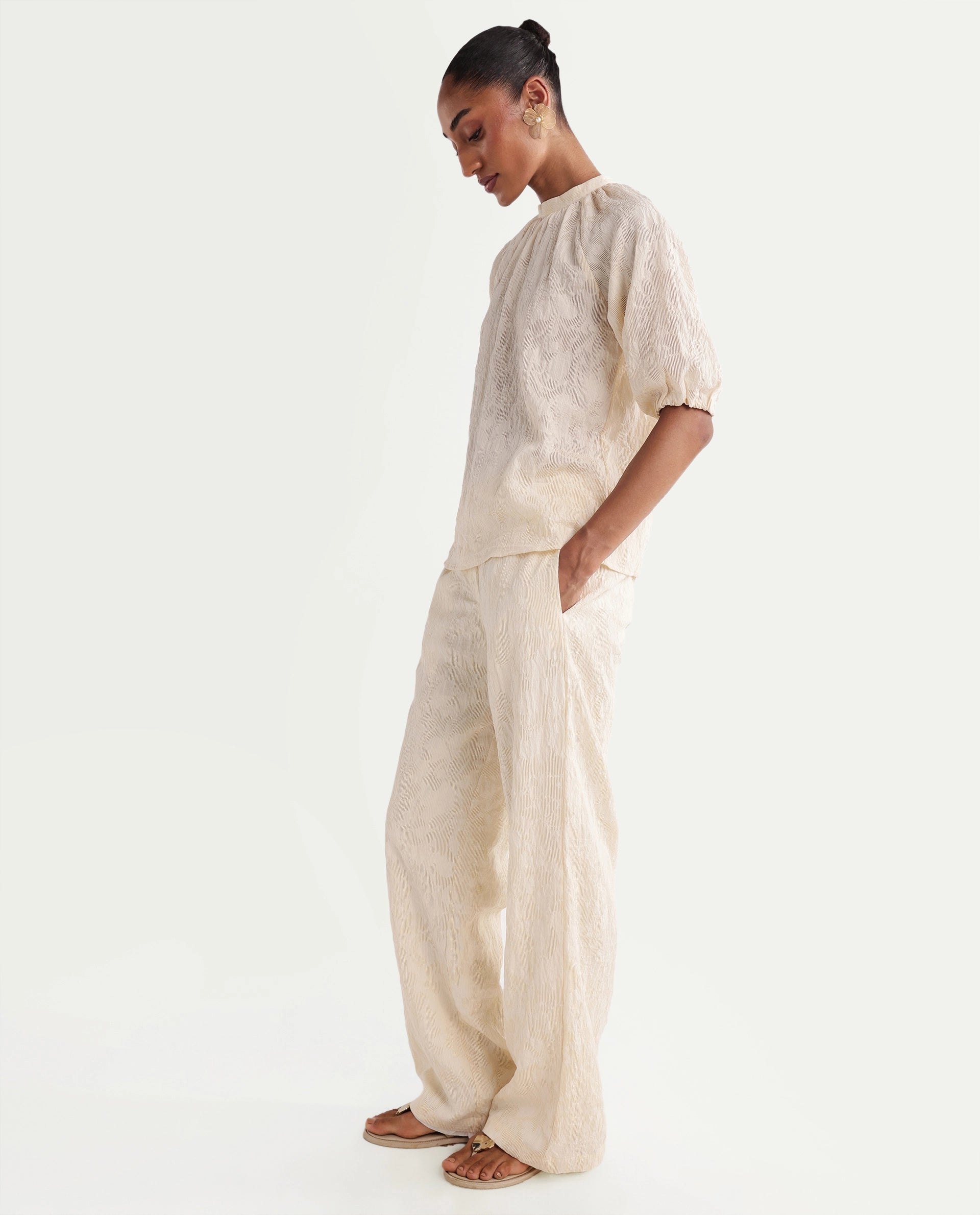 Rareism Women's Hanto-B Off White Viscose Blend Wide Plain Trouser