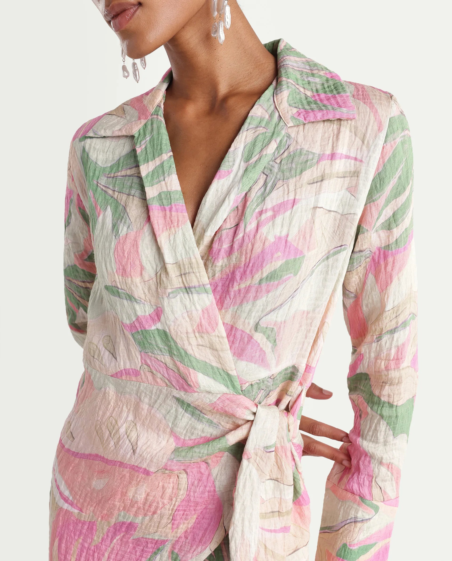 Rareism Women's Hiro Multi Viscose Blend Johnny Collar Wrap Abstract Print Dress
