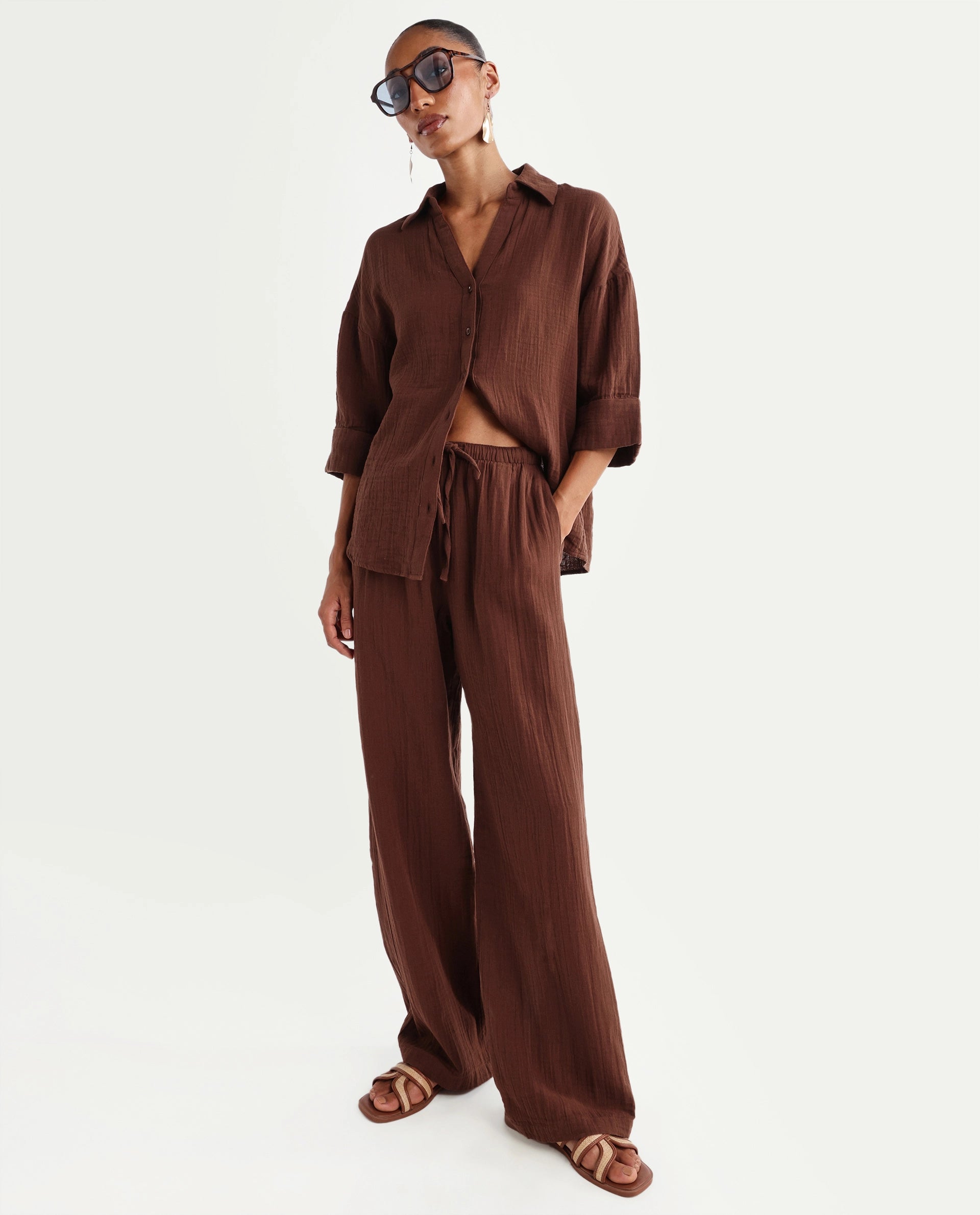 Rareism Women's Rudoc-B Brown Cotton Relaxed Plain Trouser