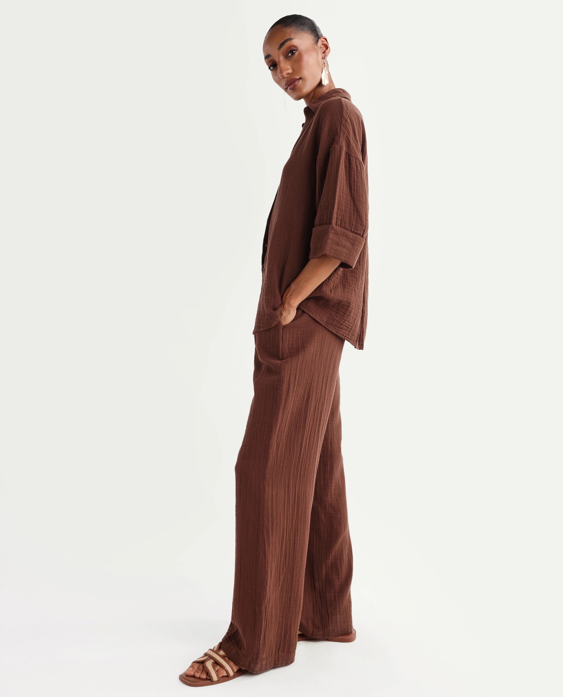Rareism Women's Rudoc-B Brown Cotton Relaxed Plain Trouser