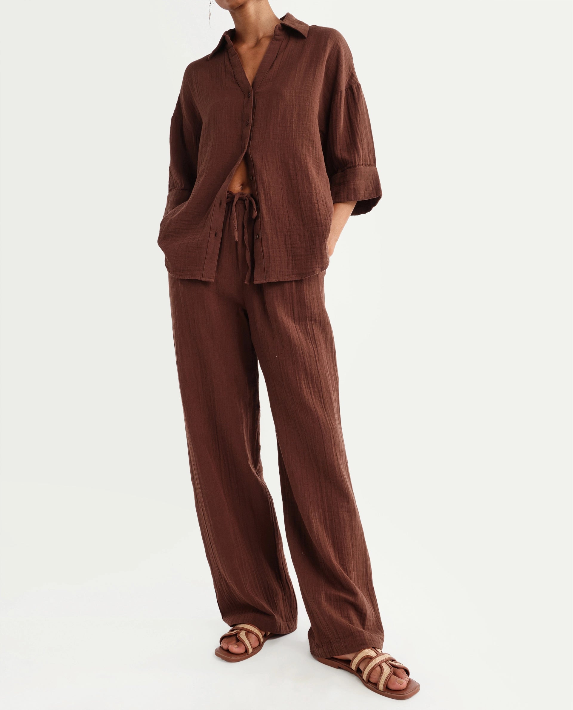 Rareism Women's Rudoc-B Brown Cotton Relaxed Plain Trouser