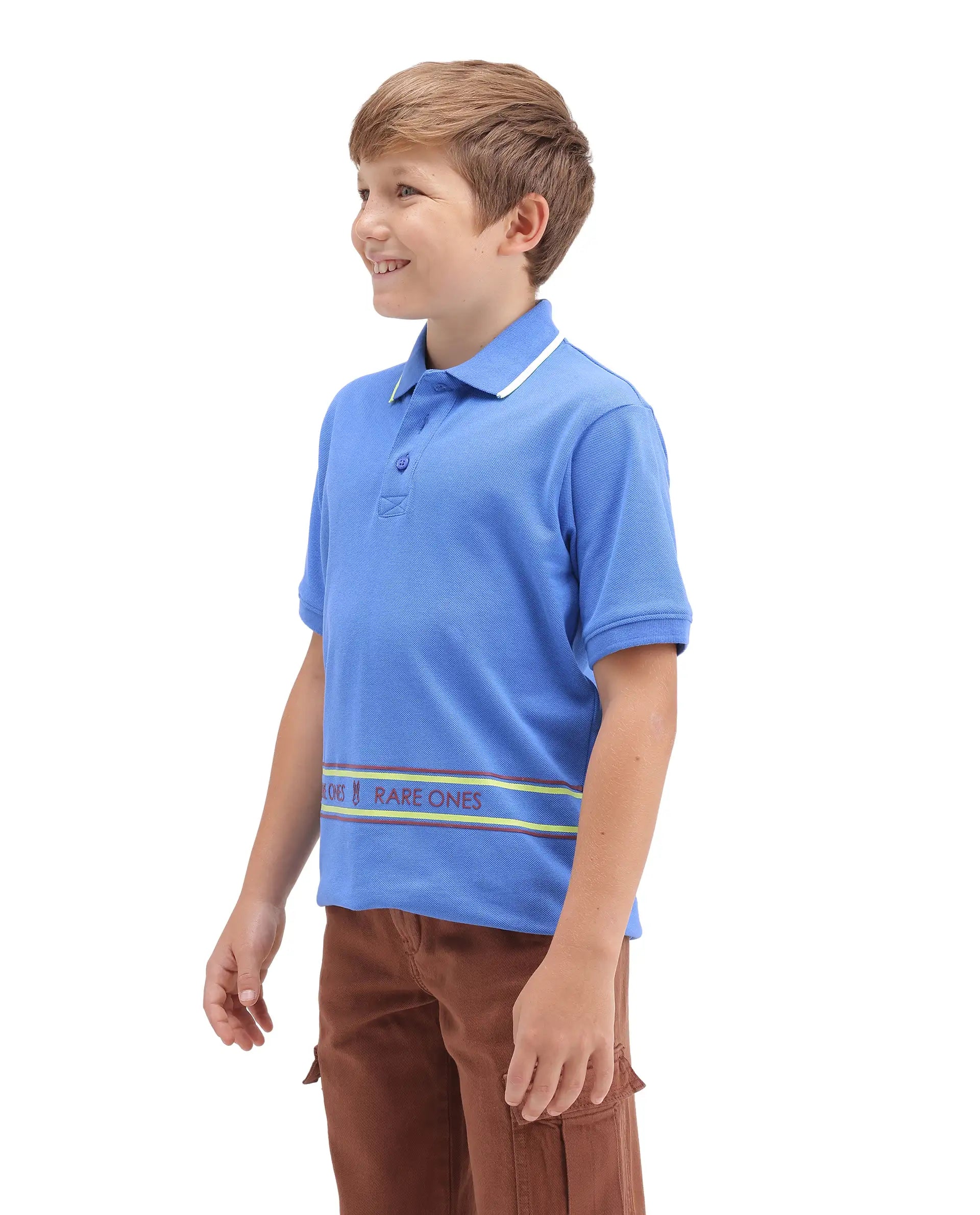Rare Ones Kids Neah Blue Cotton Fabric Button Closure Regular Fit Polo