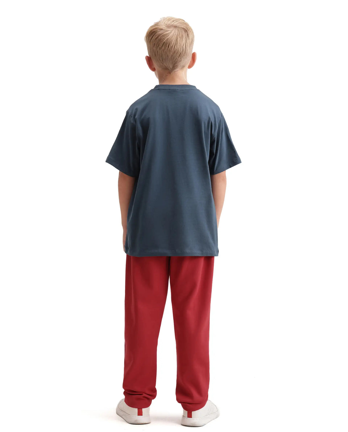 Rare Ones Kids Ronda Red Cotton Blend Fabric Drawstring Closure Carrot Plain Track Pant