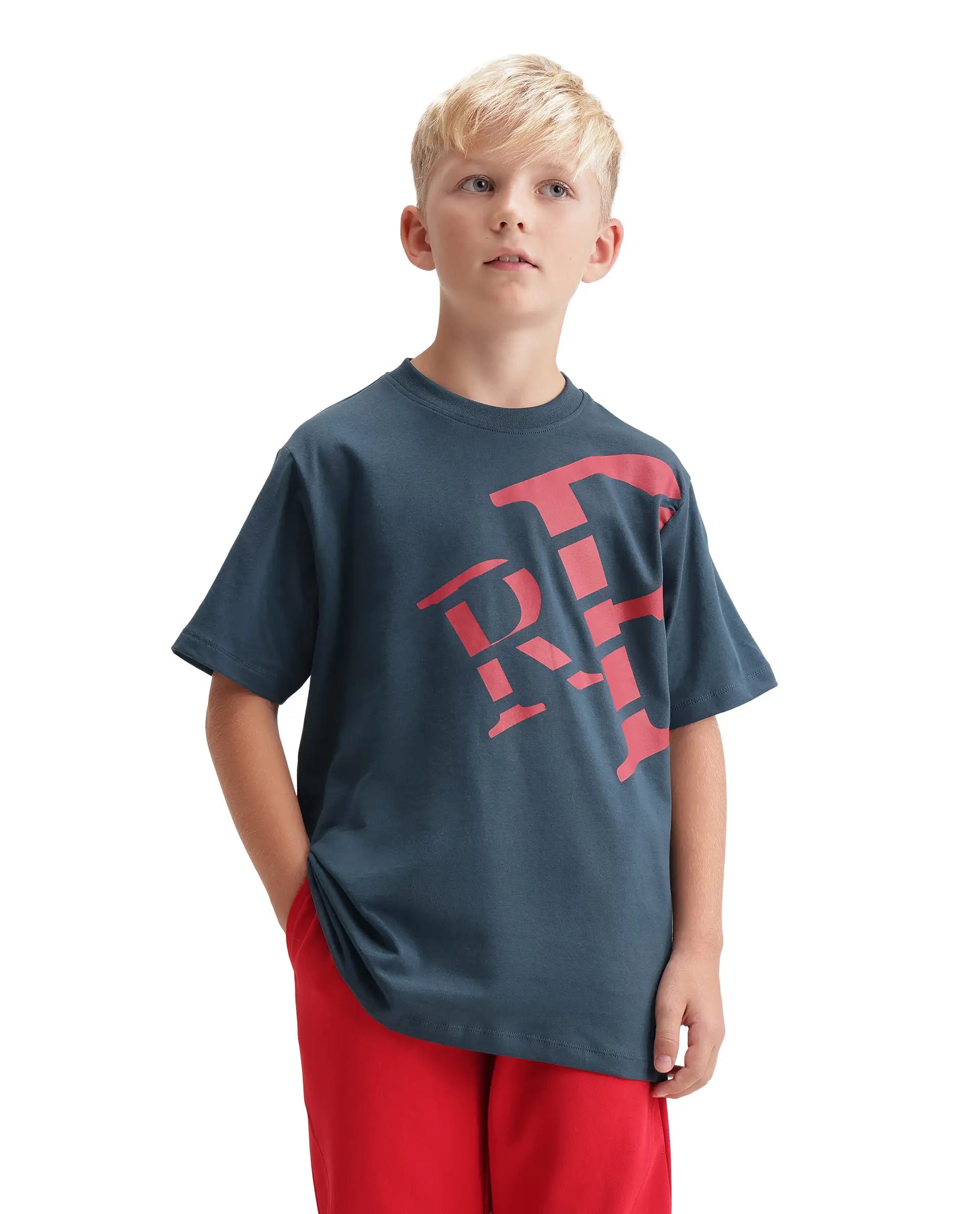 Rare Ones Kids Feat-K Dark Teal Cotton Blend Fabric Pull-On Closure Regular Fit T-Shirt