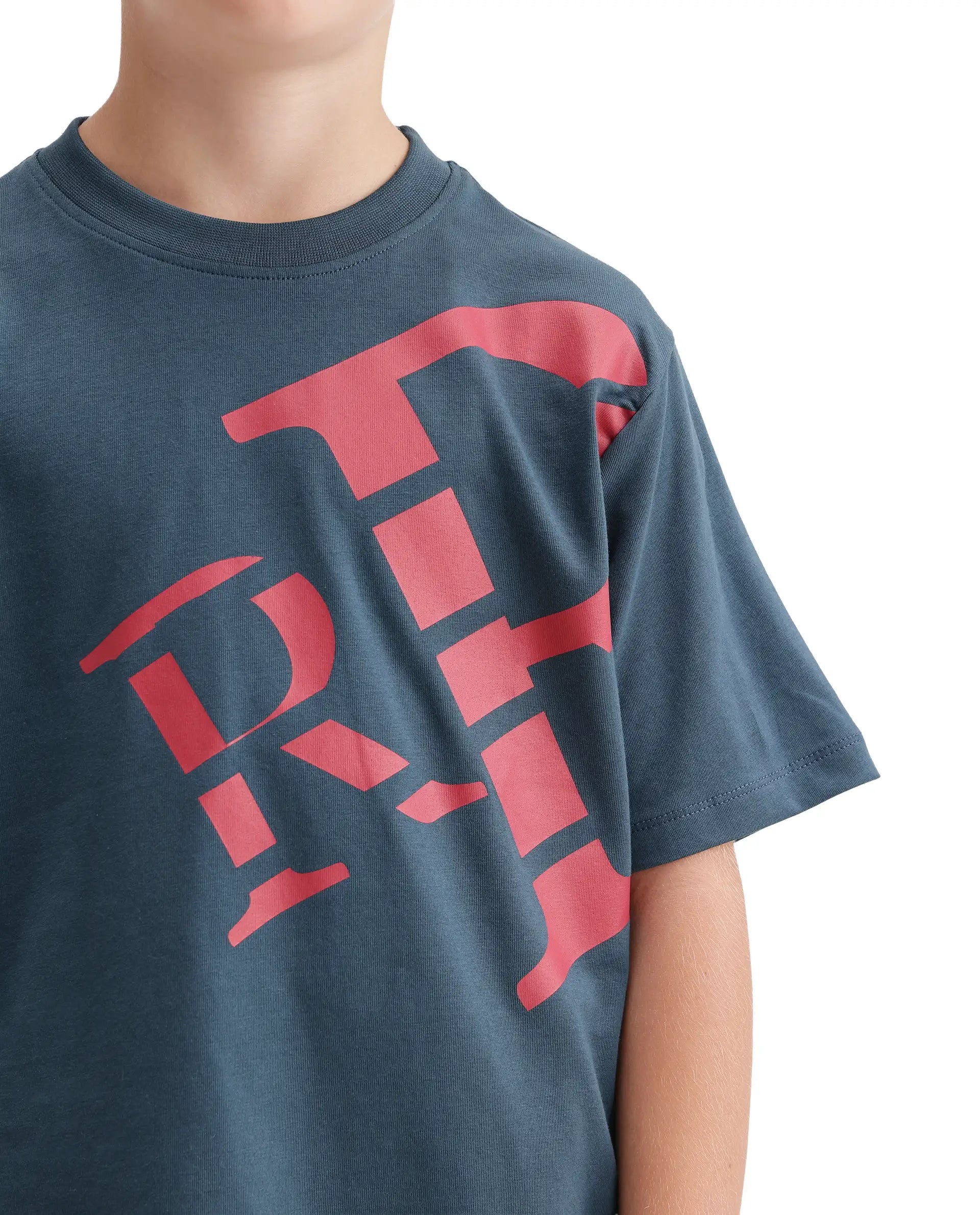 Rare Ones Kids Feat-K Dark Teal Cotton Blend Fabric Pull-On Closure Regular Fit T-Shirt