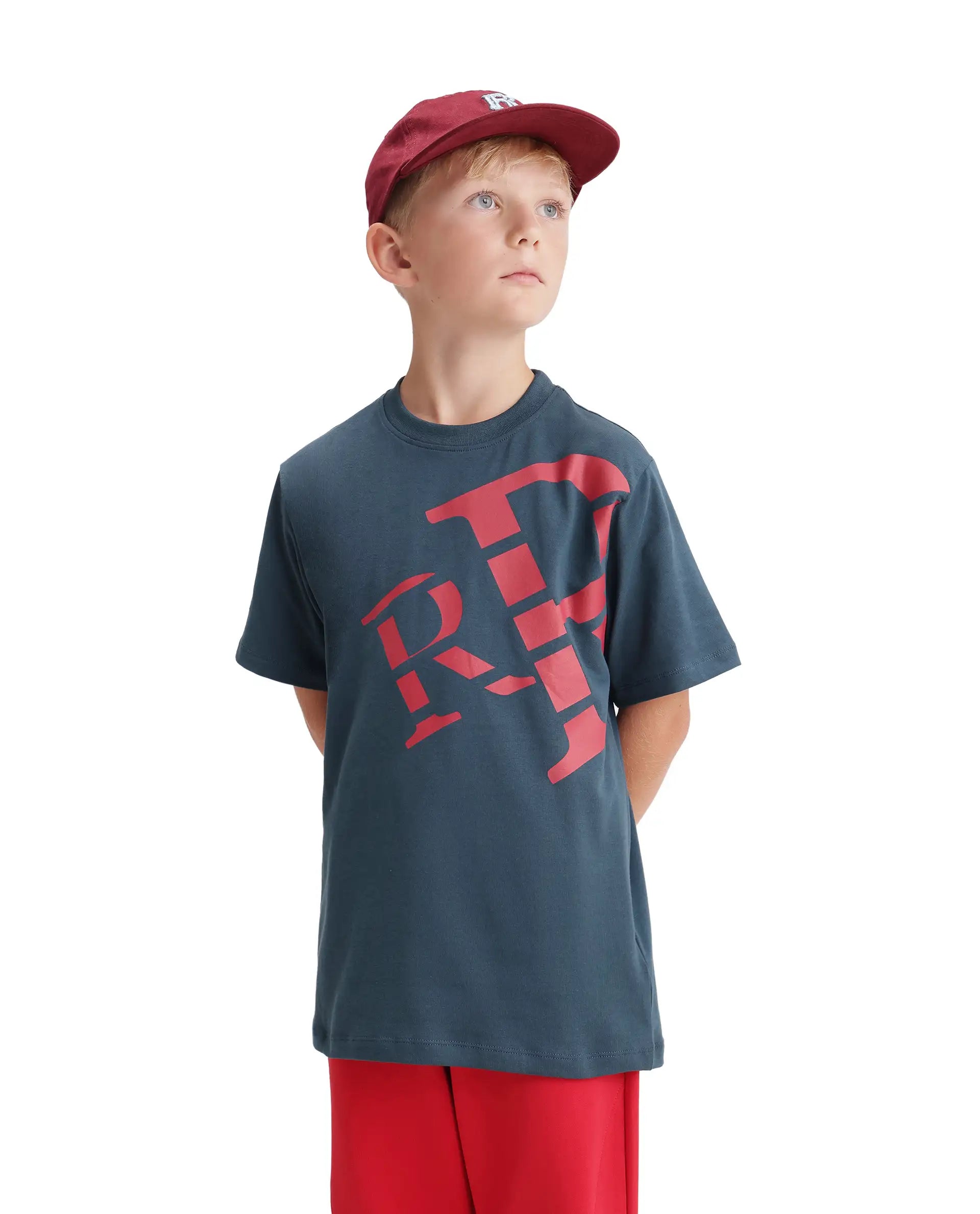 Rare Ones Kids Feat-K Dark Teal Cotton Blend Fabric Pull-On Closure Regular Fit T-Shirt