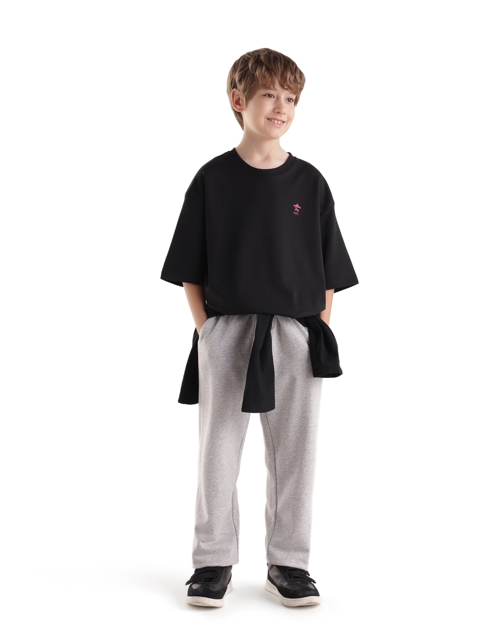Rare Ones Kids Caro-K Black Cotton Blend Fabric Pull-On Closure Boxy Fit T-Shirt