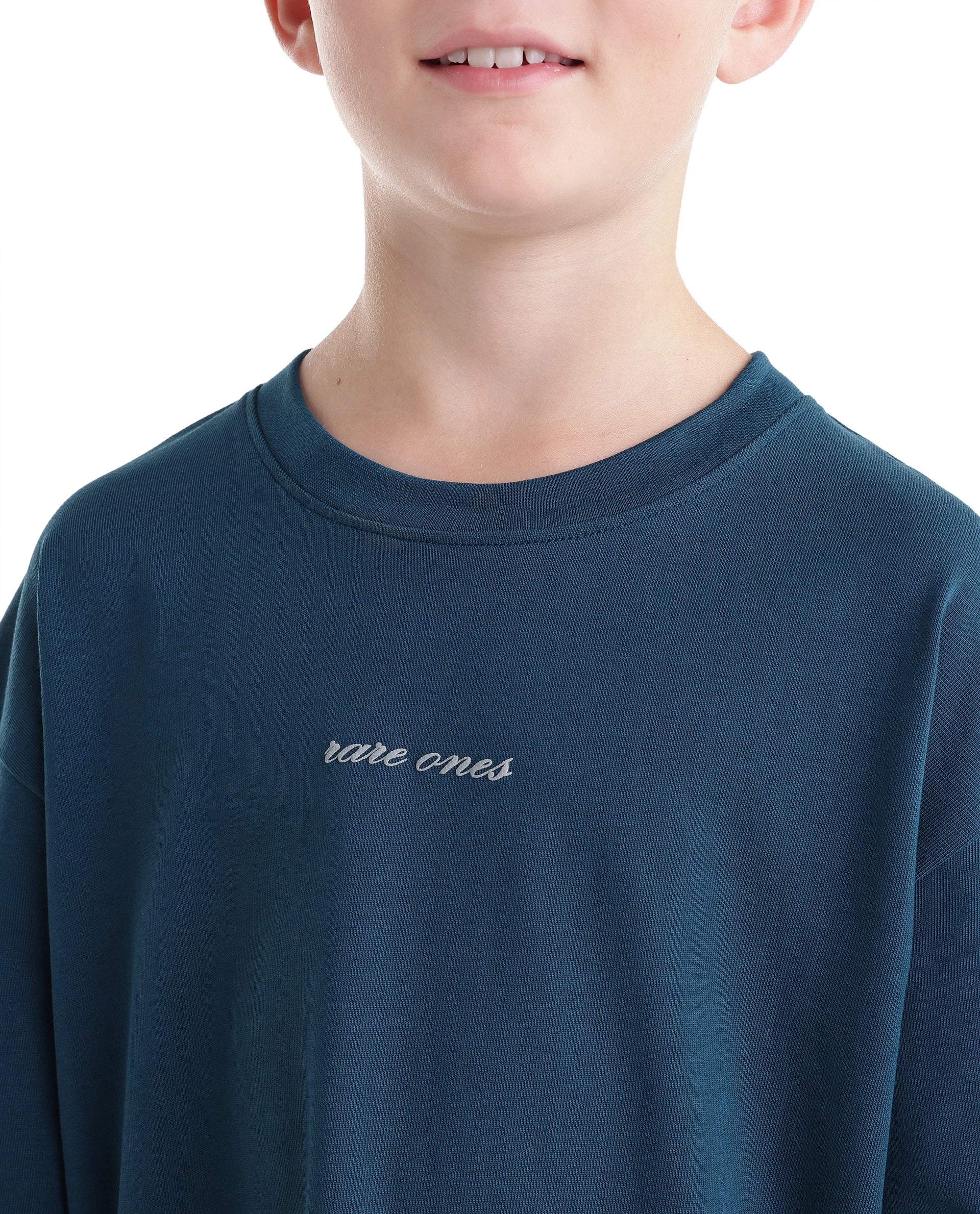 Rare Ones Kids Bonz Dark Teal Cotton Fabric Pull-On Closure Back Print Oversized Fit T-Shirt