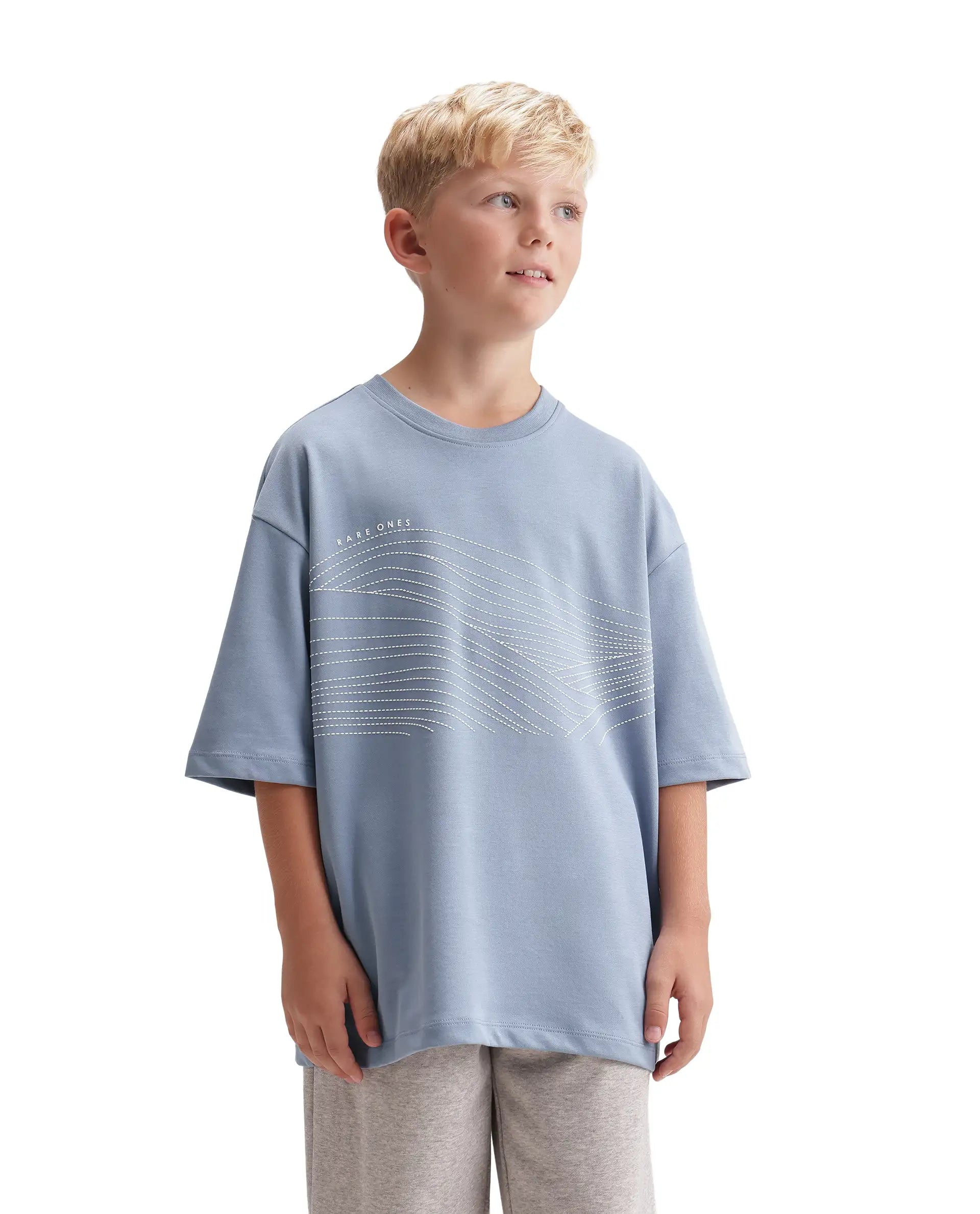 Rare Ones Kids Vint26-K Dusky Blue Cotton Blend Fabric Pull-On Closure Oversized Fit T-Shirt