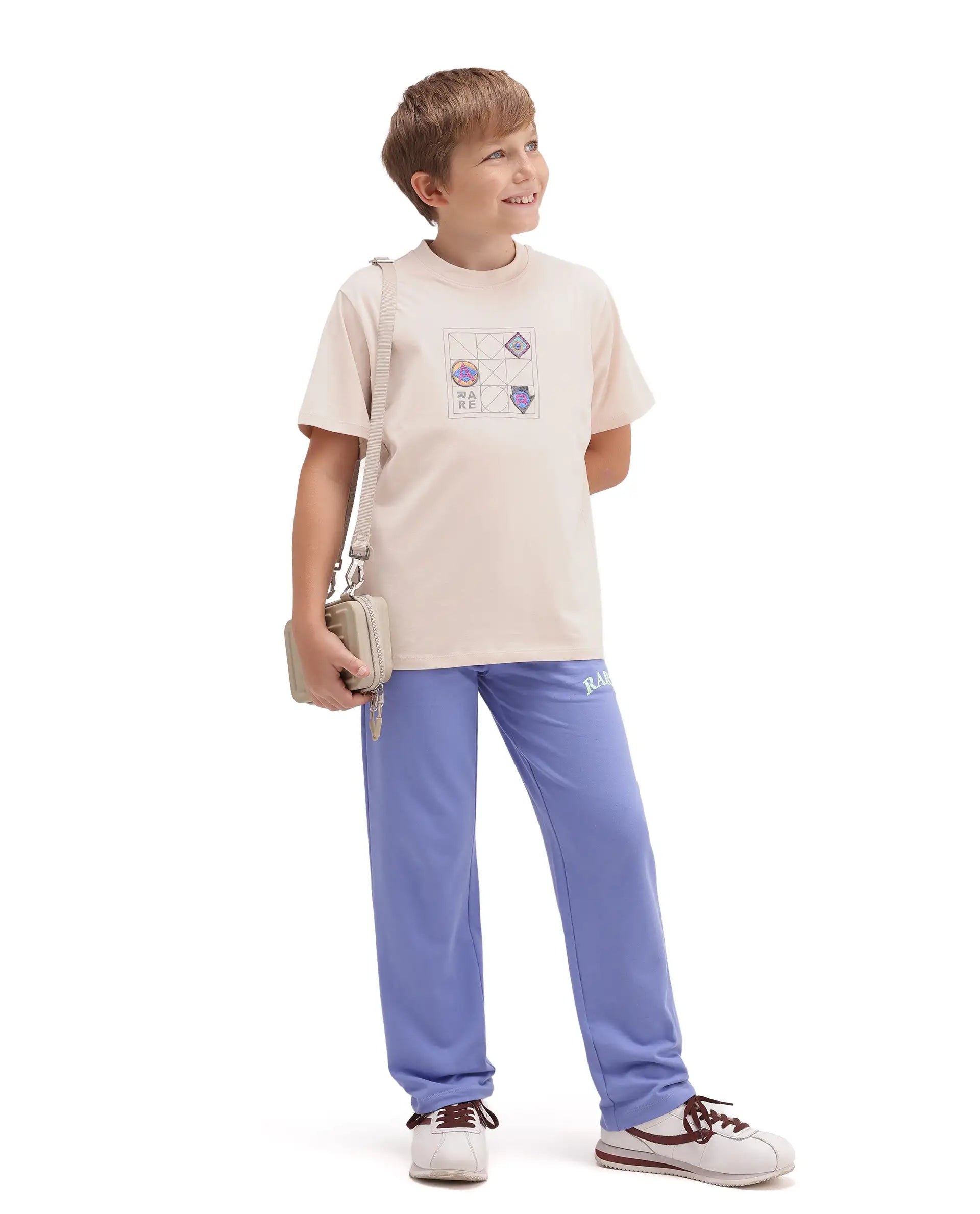 Rare Ones Kids Kart-K Light Beige Cotton Blend Fabric Pull-On Closure Regular Fit T-Shirt