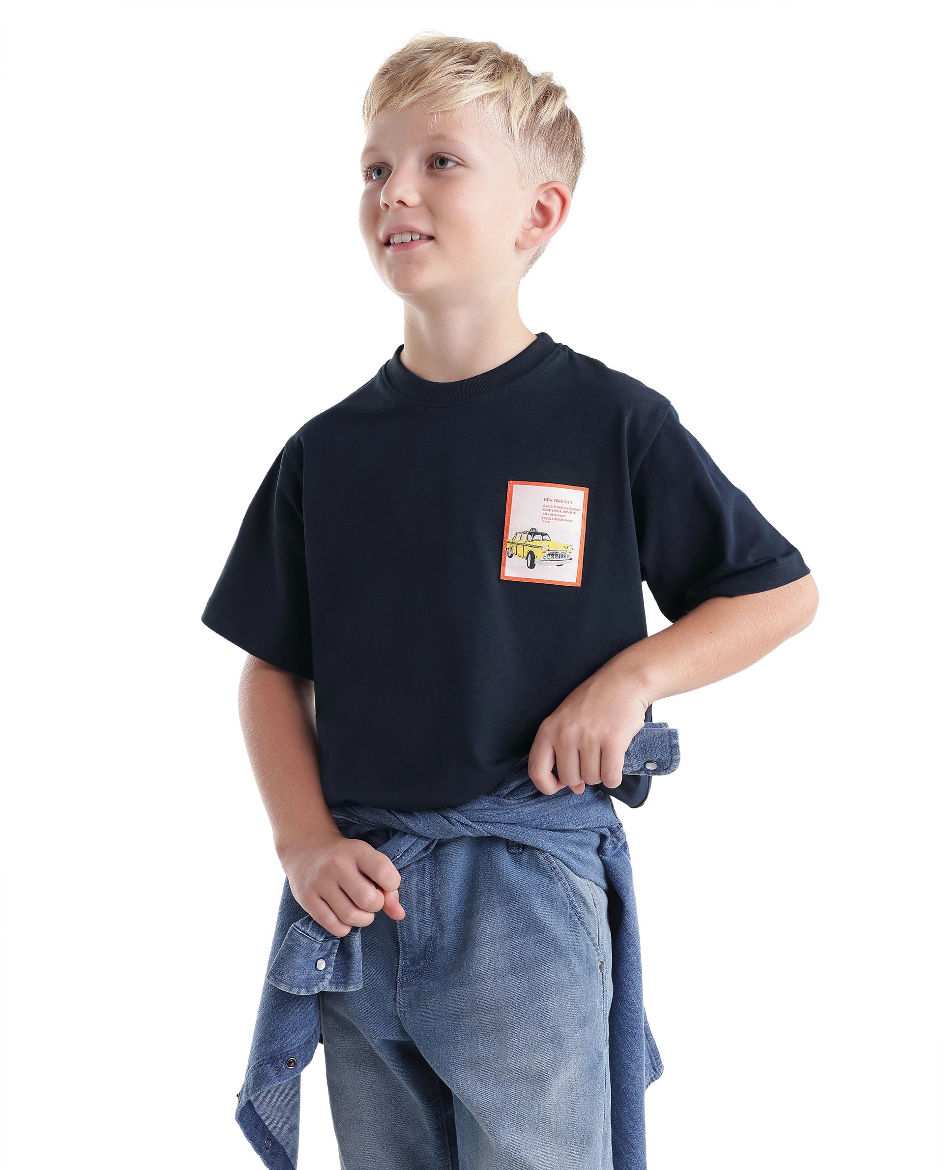 Rare Ones Kids Citz-26 Dark Navy Cotton Blend Fabric Pull-On Closure Regular Fit T-Shirt