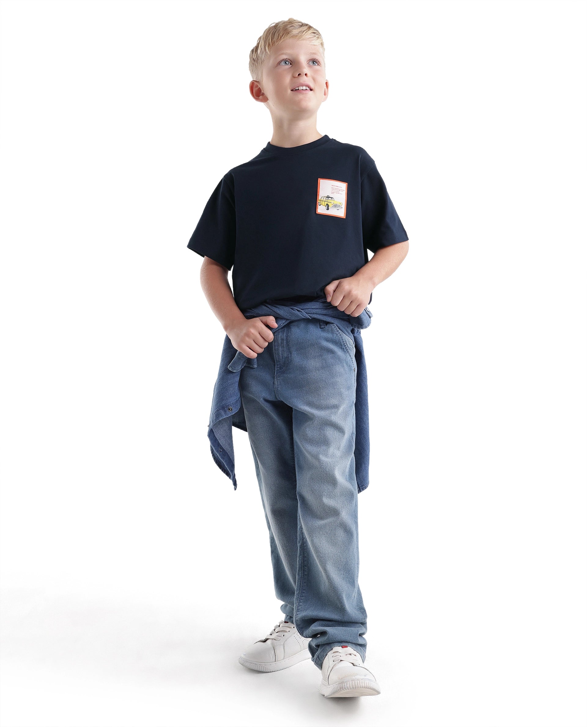 Rare Ones Kids Citz-26 Dark Navy Cotton Blend Fabric Pull-On Closure Regular Fit T-Shirt