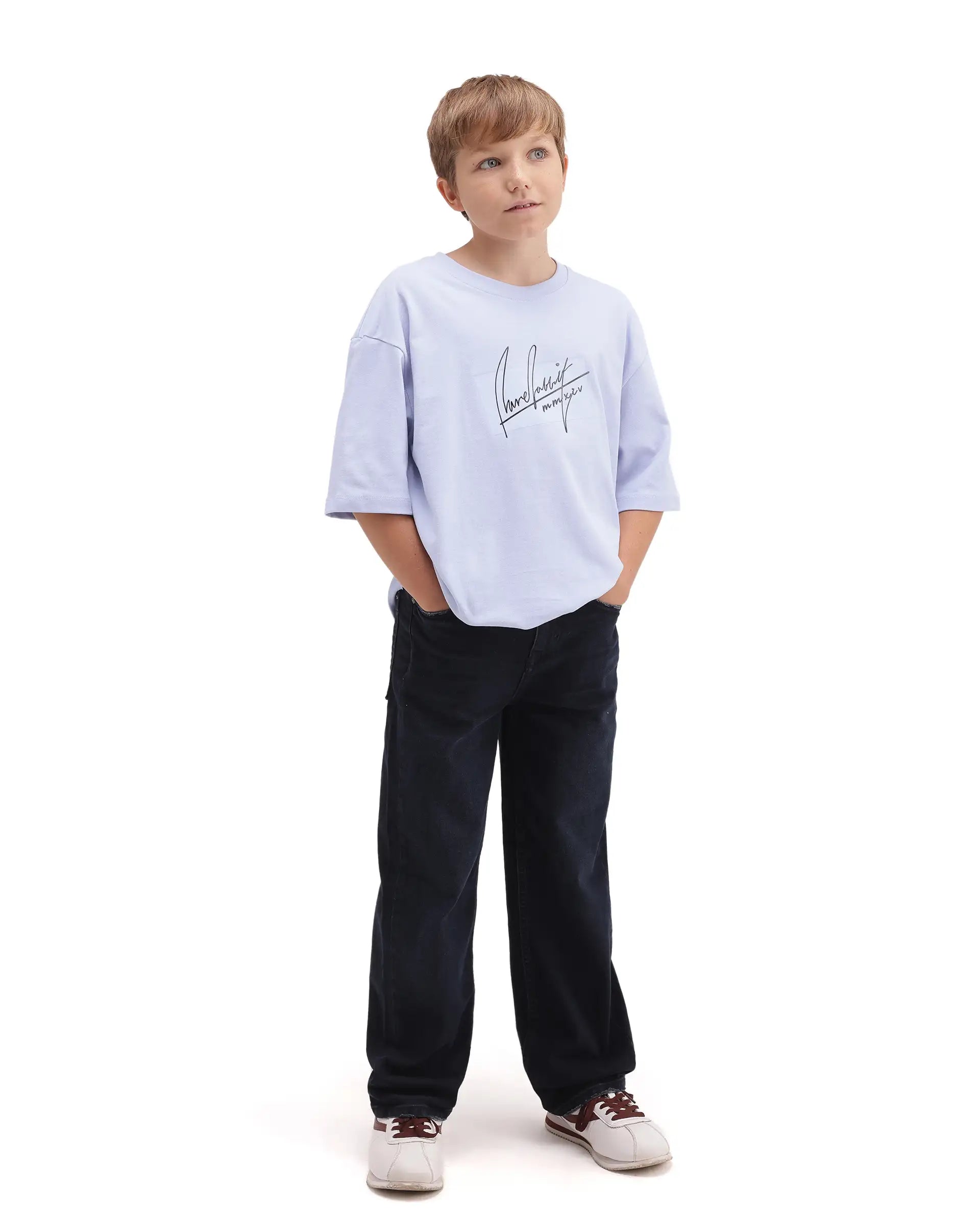 Rare Ones Kids Raydo-K Light Purple Cotton Fabric Pull-On Closure Oversized Fit T-Shirt