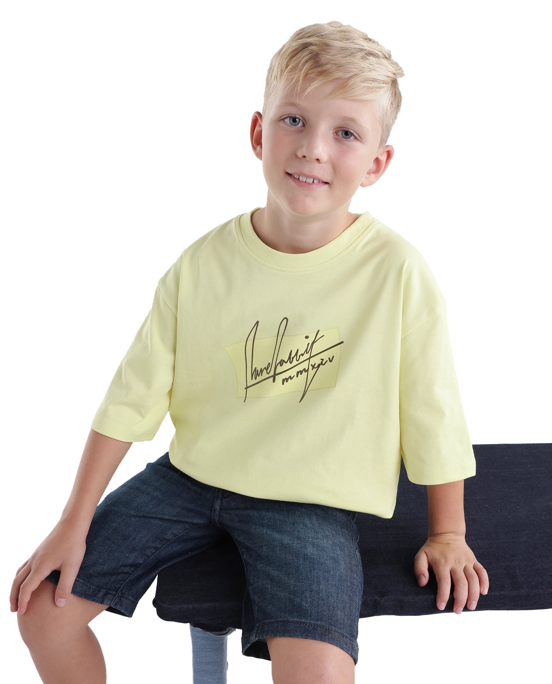 Rare Ones Kids Raydo-K Light Yellow Cotton Fabric Pull-On Closure Oversized Fit T-Shirt