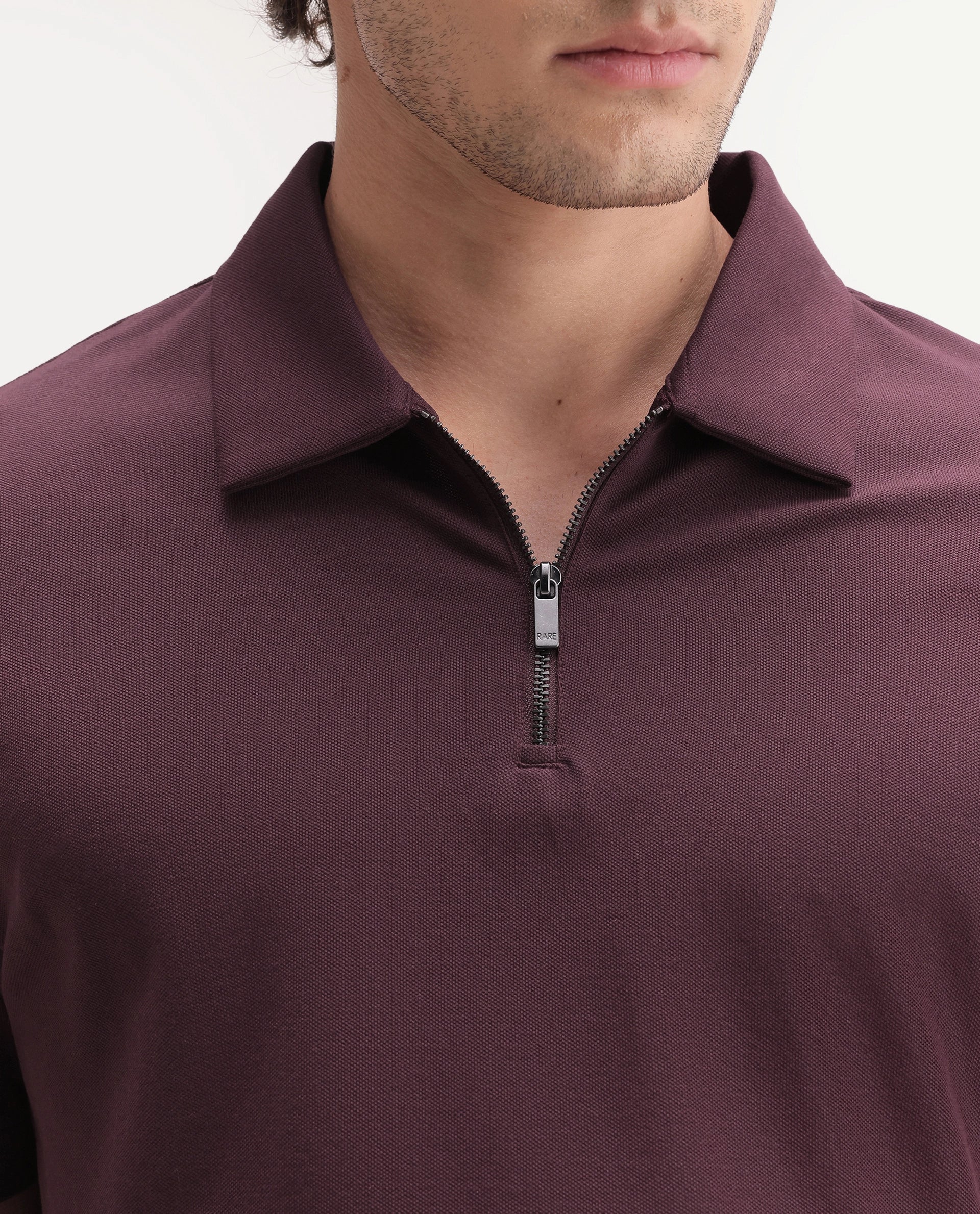 Rare Rabbit Men's Basic Rr-Corp-Cove Maroon Cotton Blend Spread Collar Regular Plain Polo