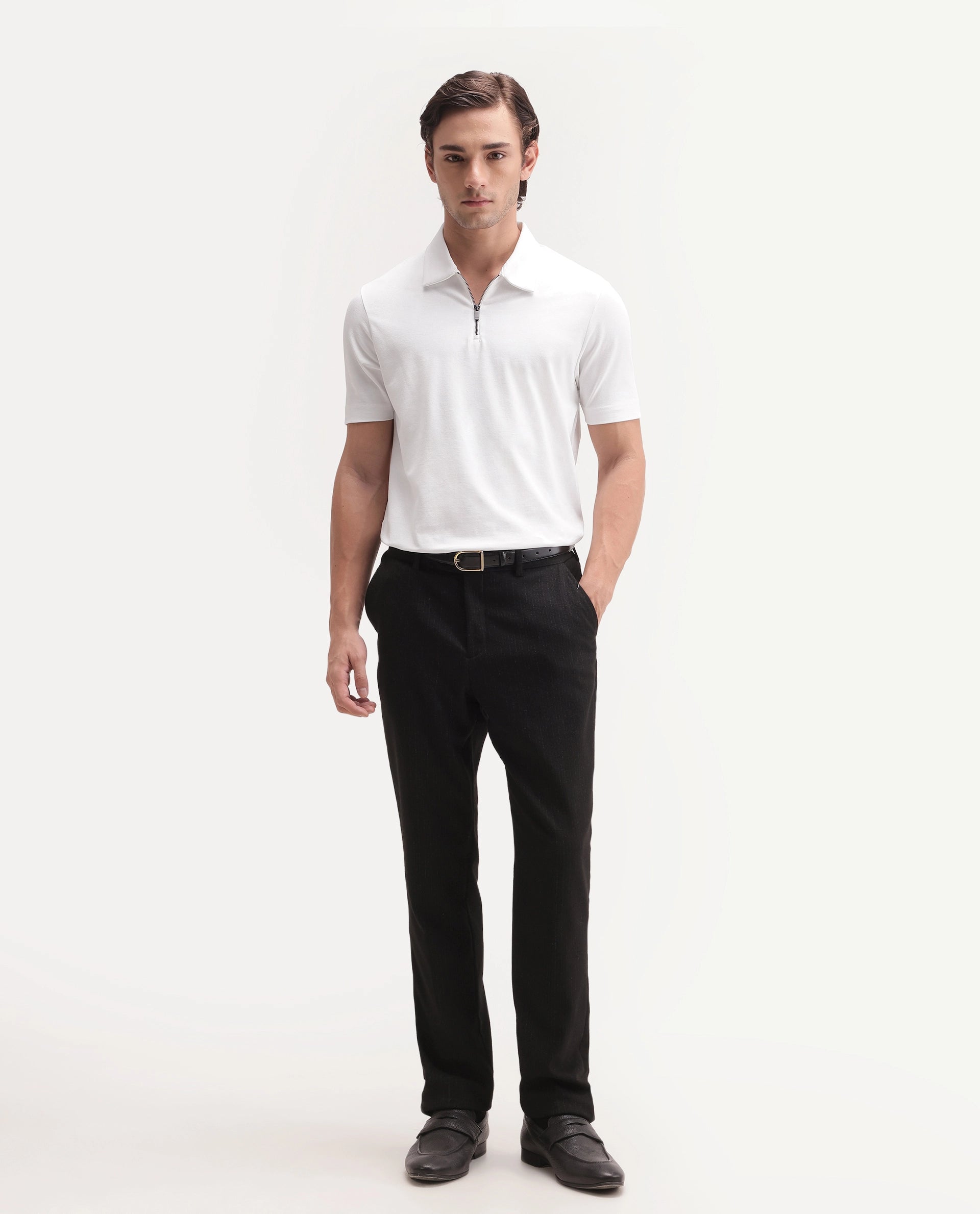 Rare Rabbit Men's Basic Rr-Corp-Cove White Cotton Blend Spread Collar Regular Plain Polo