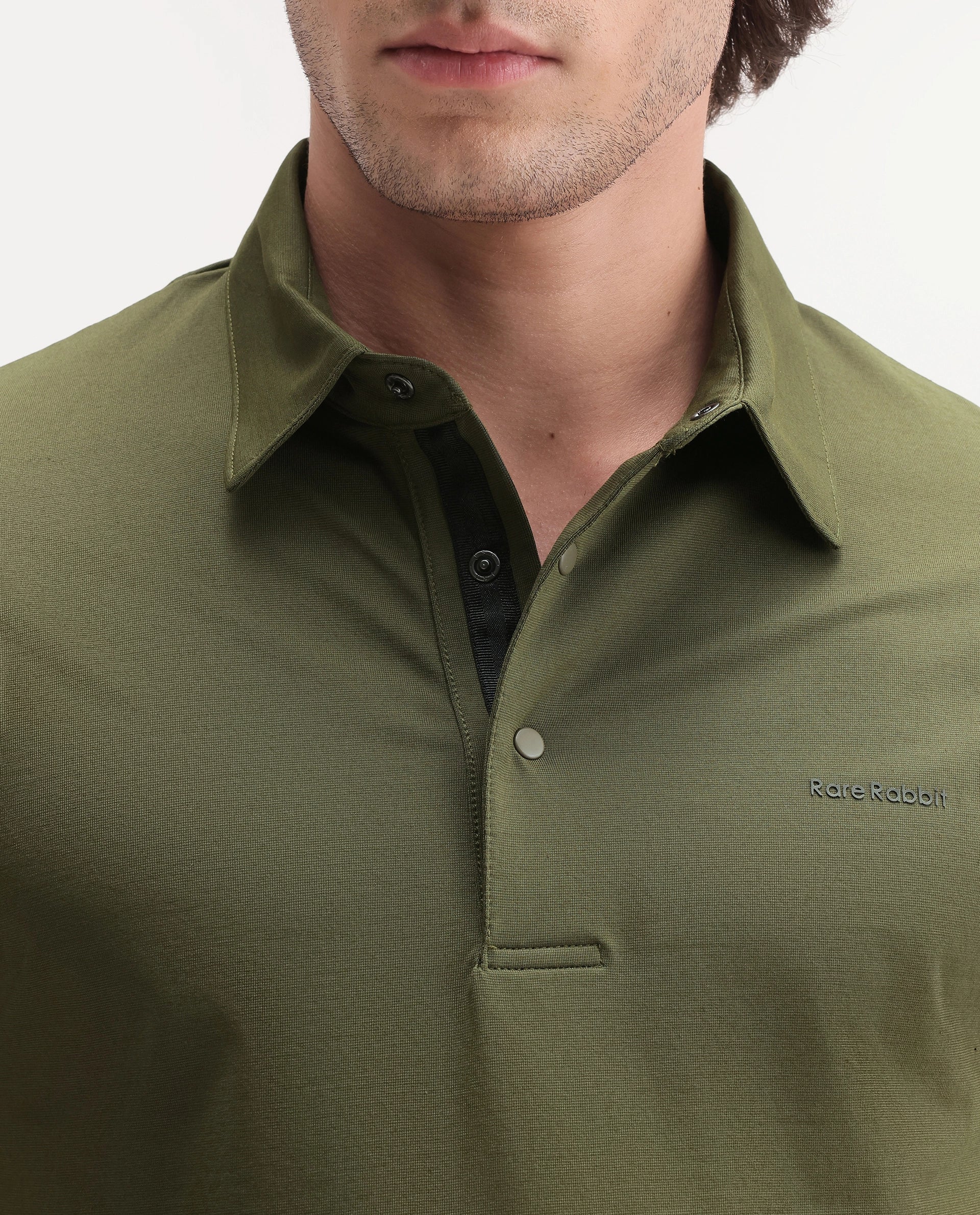 Rare Rabbit Men's Basic Rr-Corp-Mero Olive Cotton Blend Spread Collar Regular Plain Polo