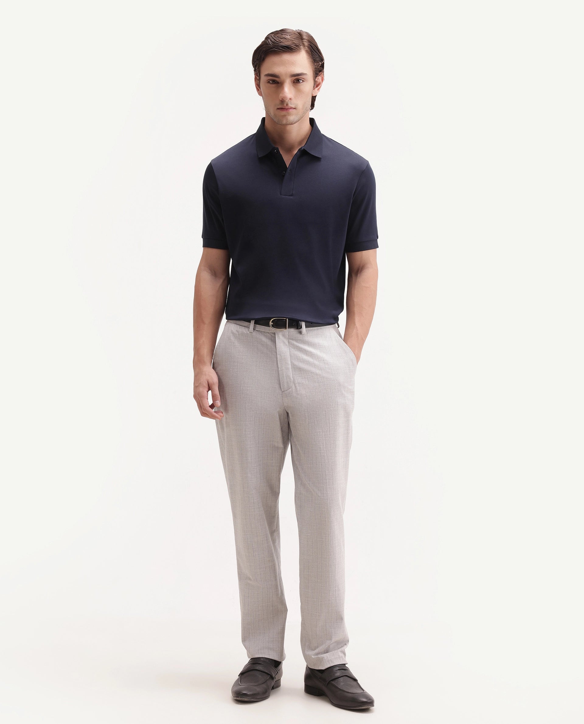 Rare Rabbit Men's Basic Rr-Corp-Tove Navy Cotton Spread Collar Regular Plain Polo