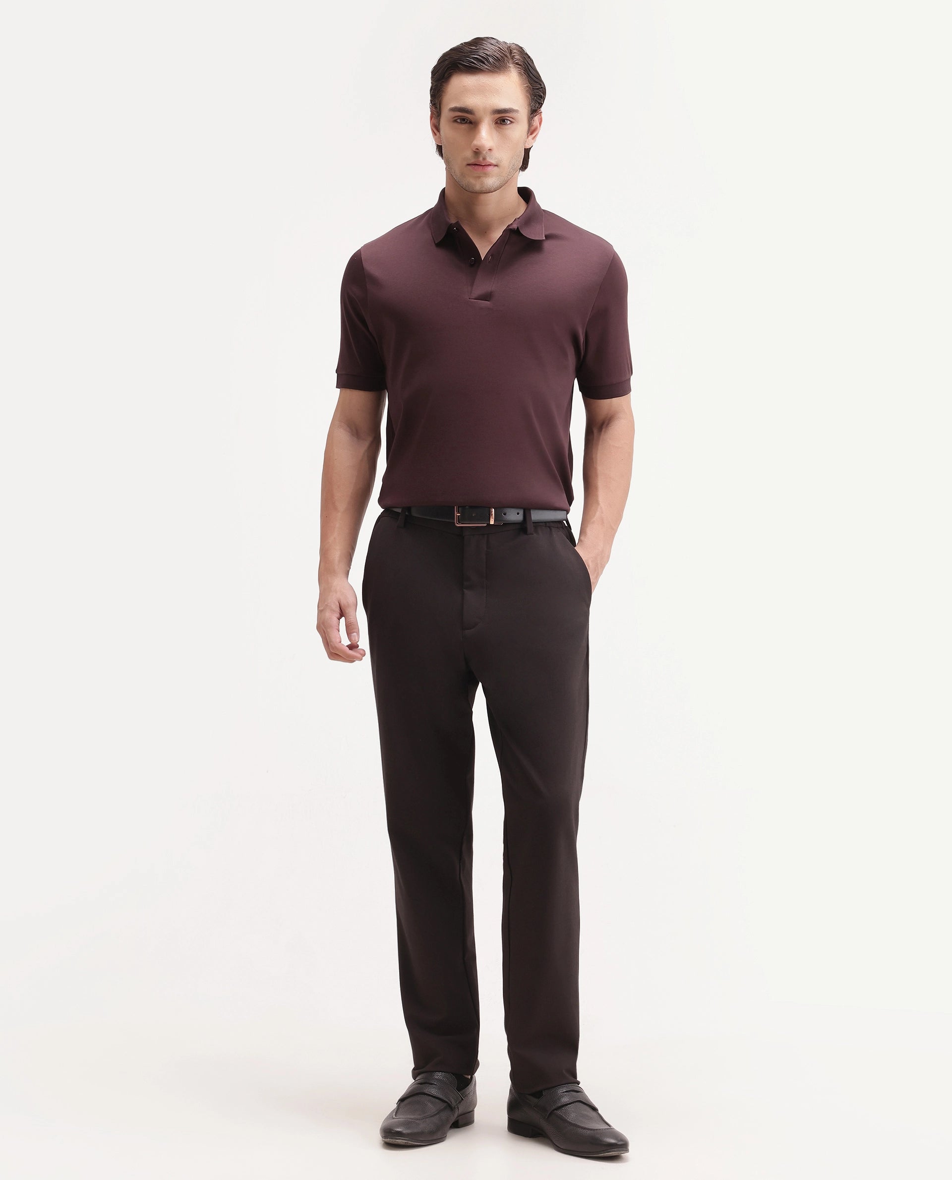 Rare Rabbit Men's Basic Rr-Corp-Tove Maroon Cotton Spread Collar Regular Plain Polo