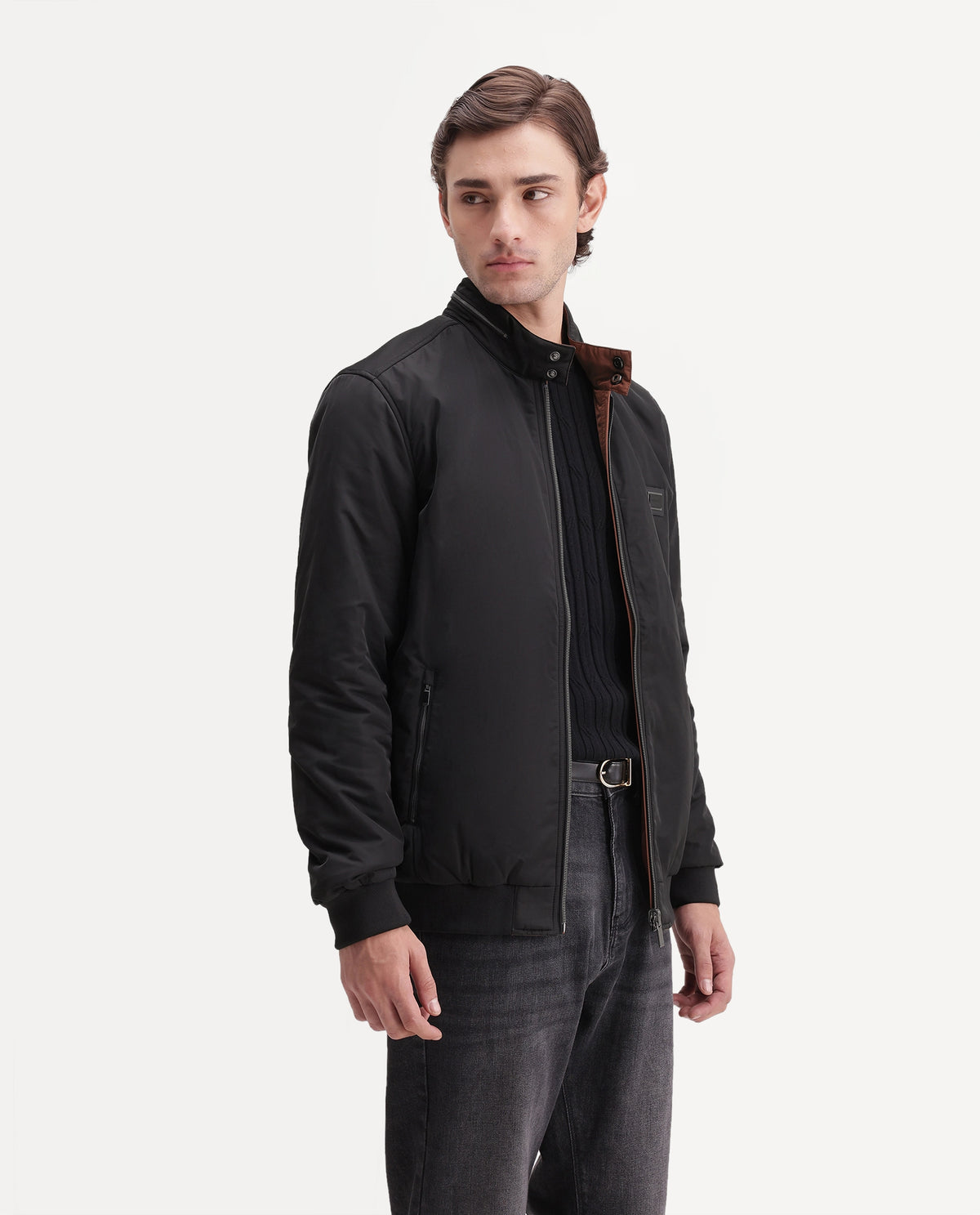 Rare Rabbit Men's Royban-26 Primary Black Polyester High Neck Regular Plain Jacket