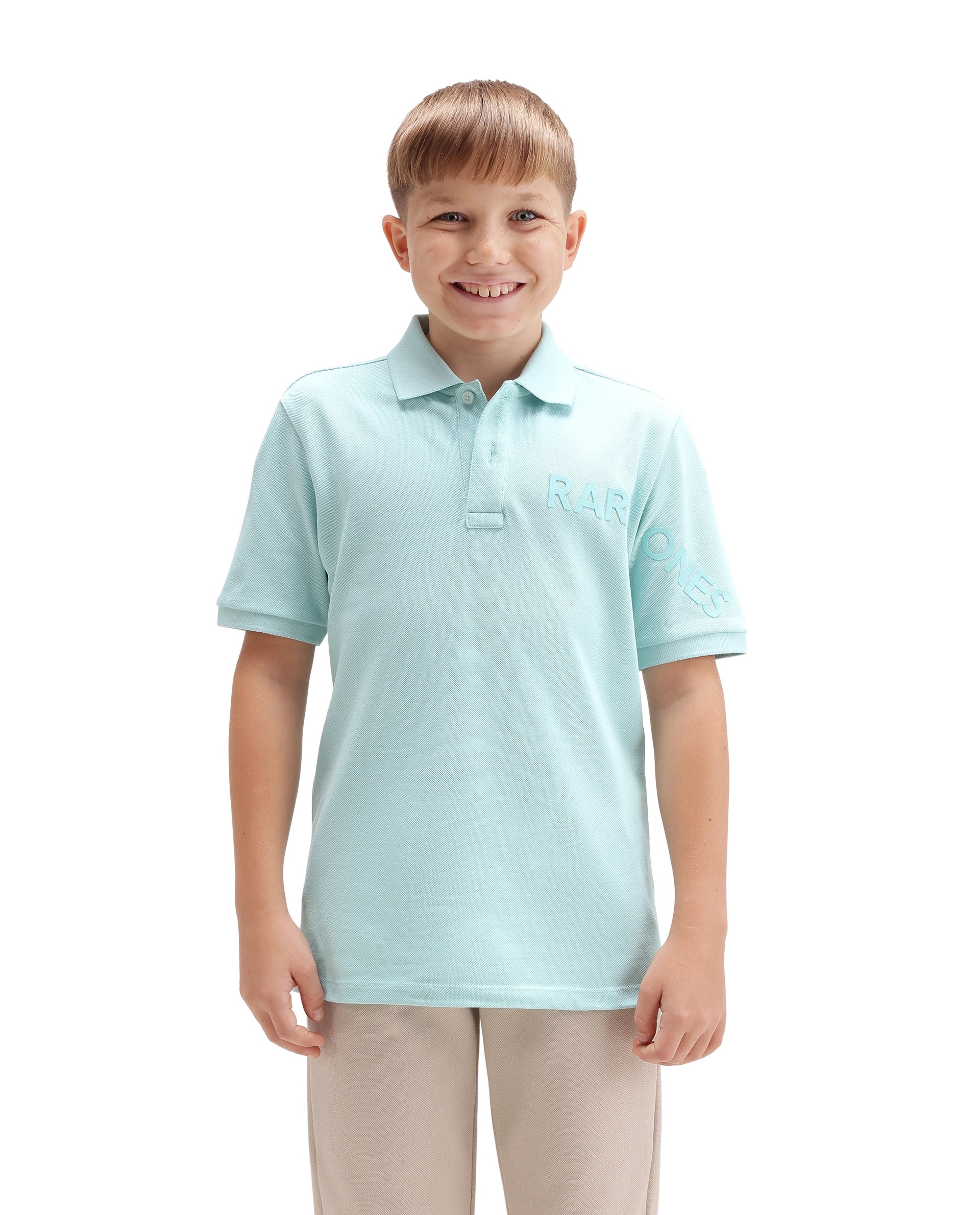 Rare Ones Kids Tenet Fluorescent Blue Cotton Fabric Button Closure Regular Fit Polo