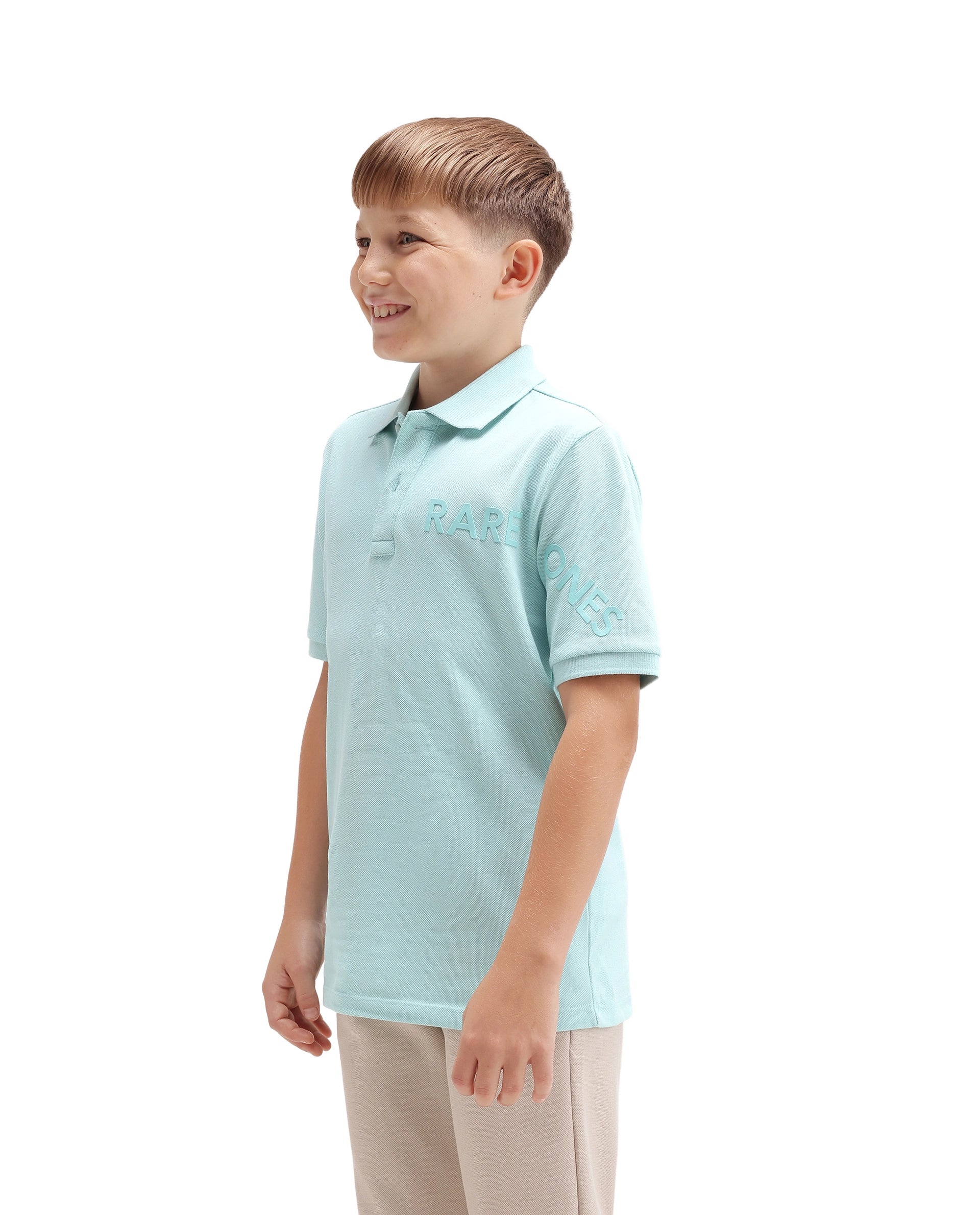 Rare Ones Kids Tenet Fluorescent Blue Cotton Fabric Button Closure Regular Fit Polo