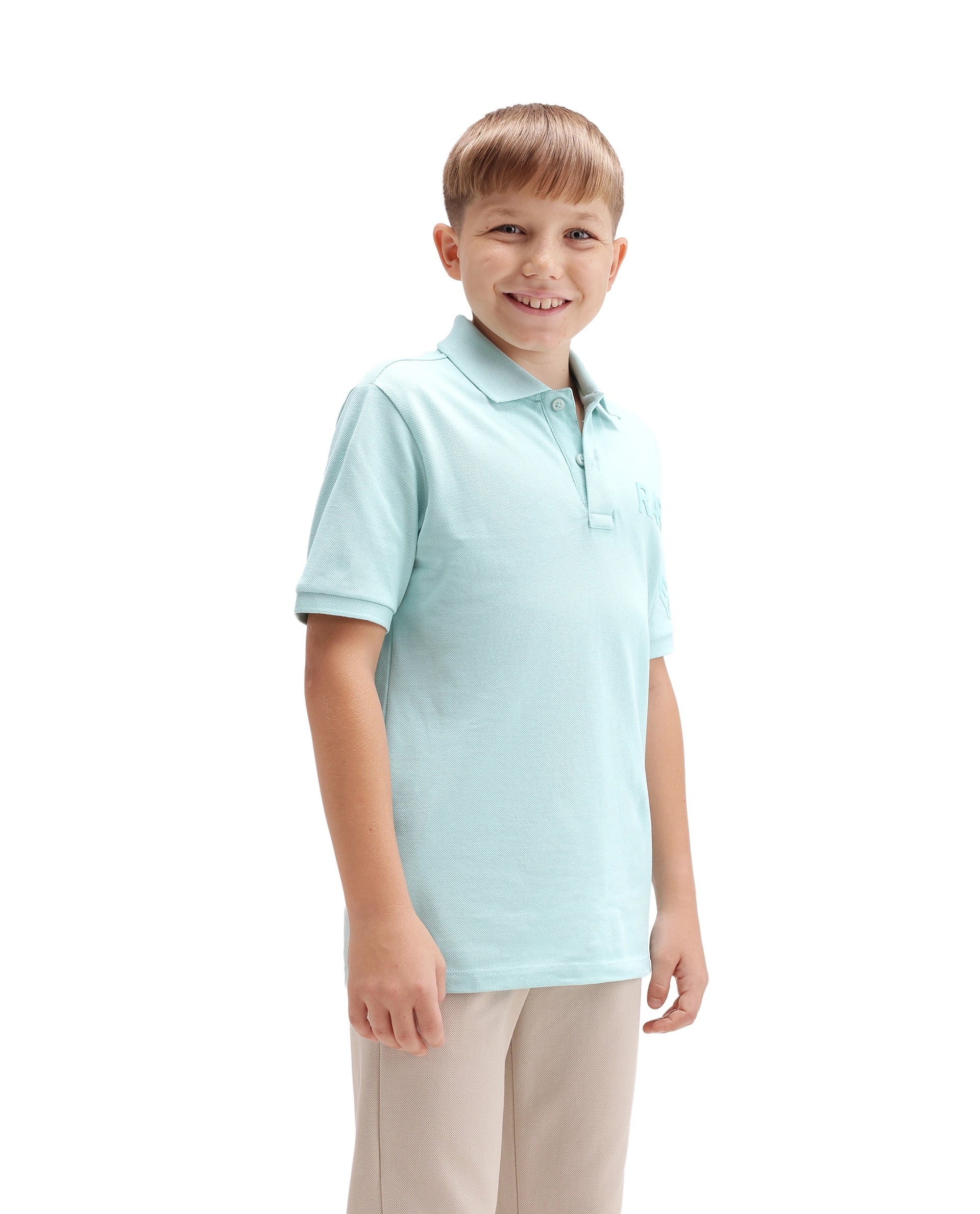 Rare Ones Kids Tenet Fluorescent Blue Cotton Fabric Button Closure Regular Fit Polo