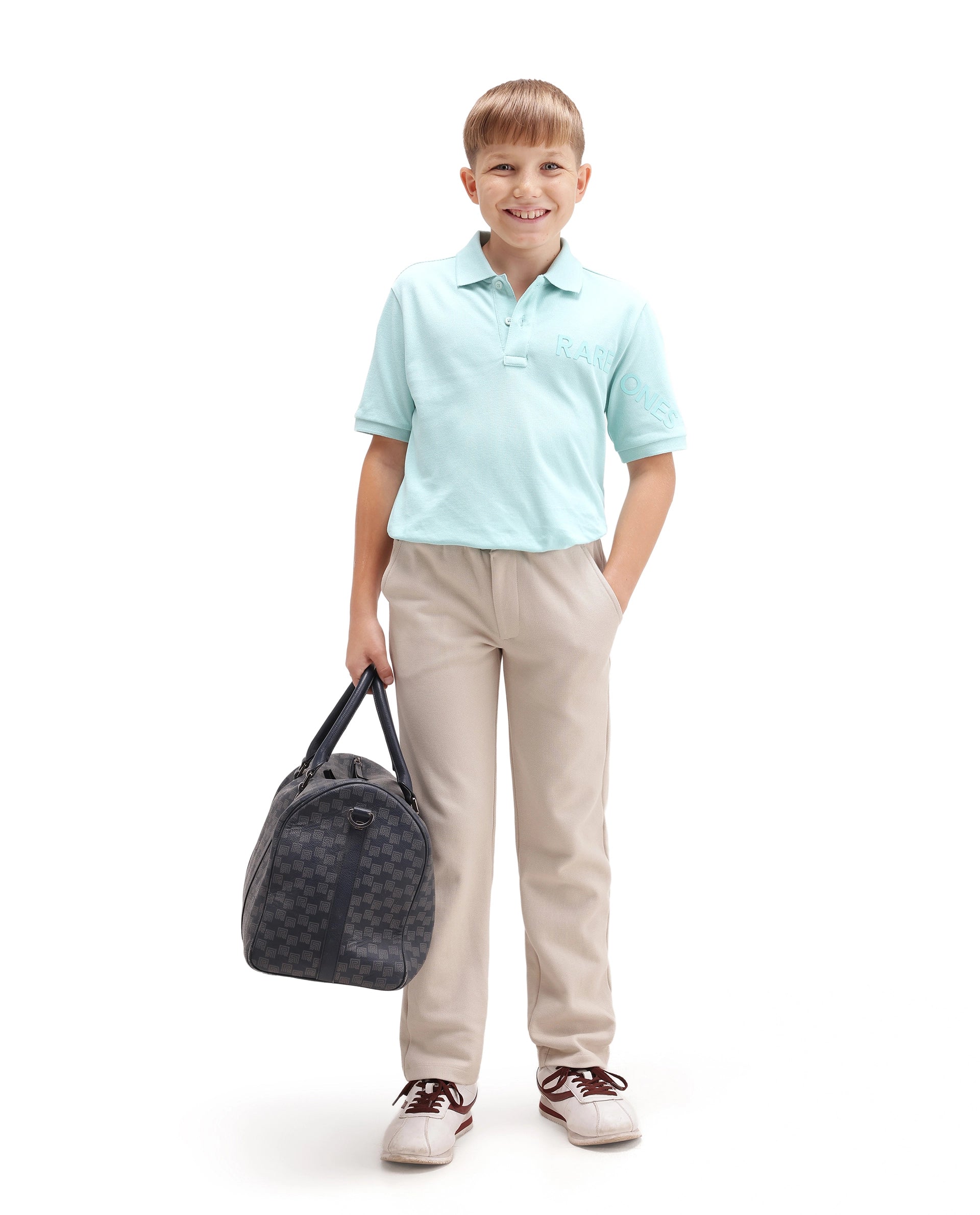 Rare Ones Kids Tenet Fluorescent Blue Cotton Fabric Button Closure Regular Fit Polo