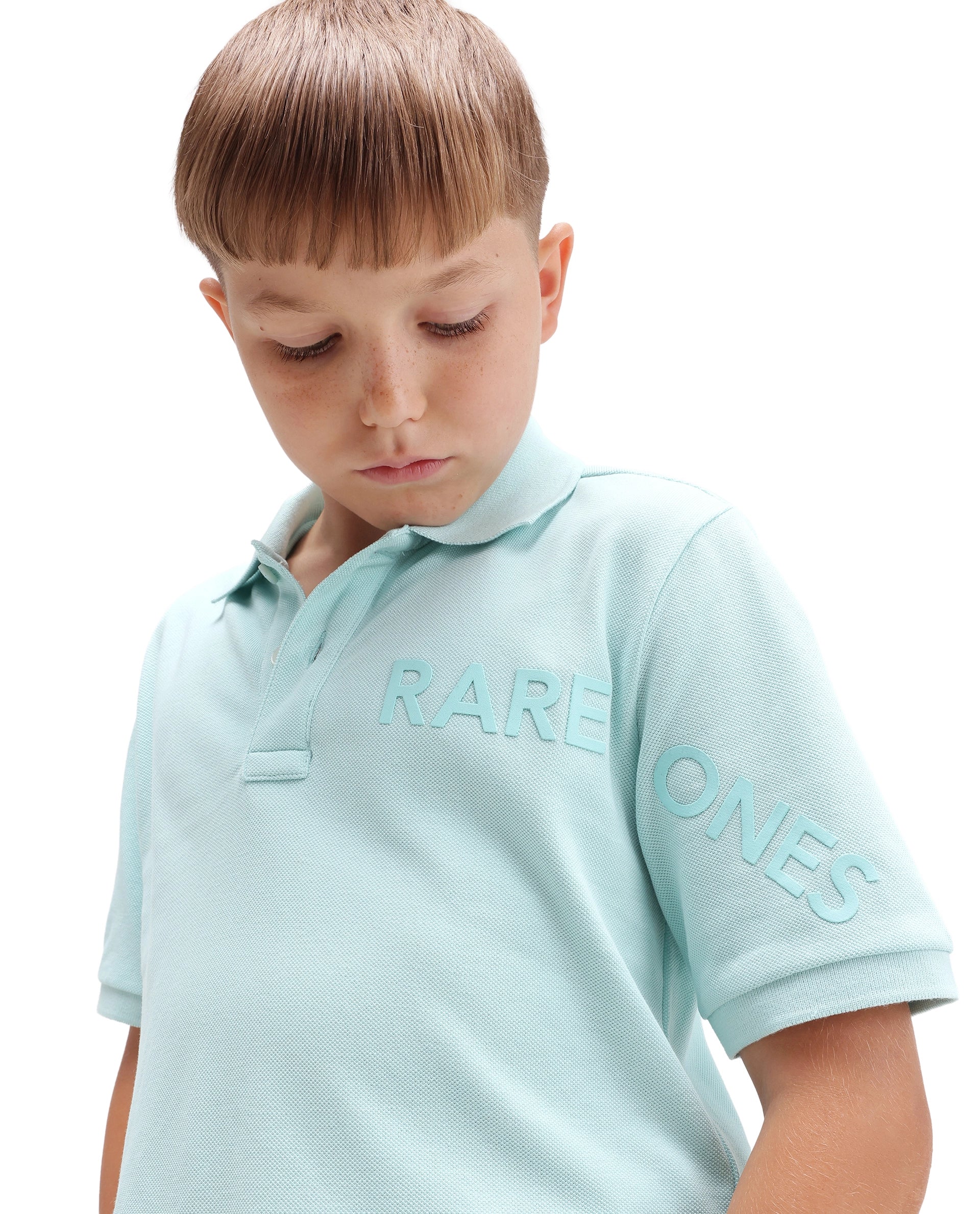 Rare Ones Kids Tenet Fluorescent Blue Cotton Fabric Button Closure Regular Fit Polo