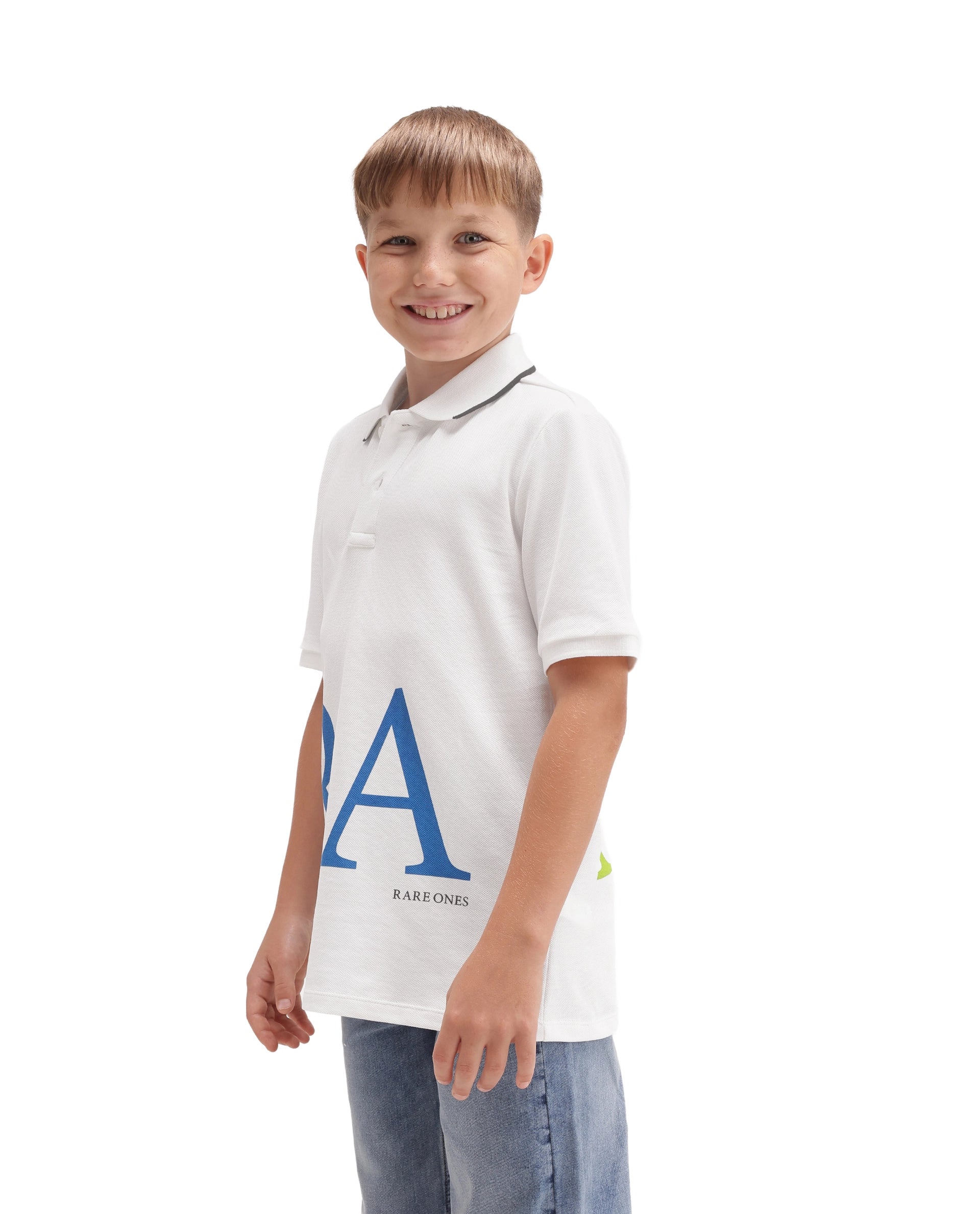 Rare Ones Kids Romeo Off White Cotton Fabric Button Closure Regular Fit Polo