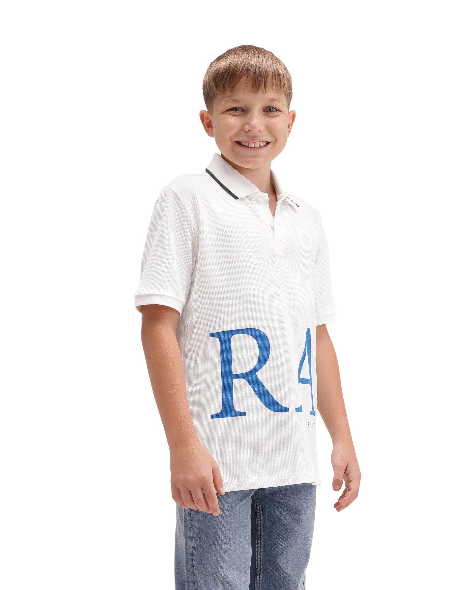 Rare Ones Kids Romeo Off White Cotton Fabric Button Closure Regular Fit Polo