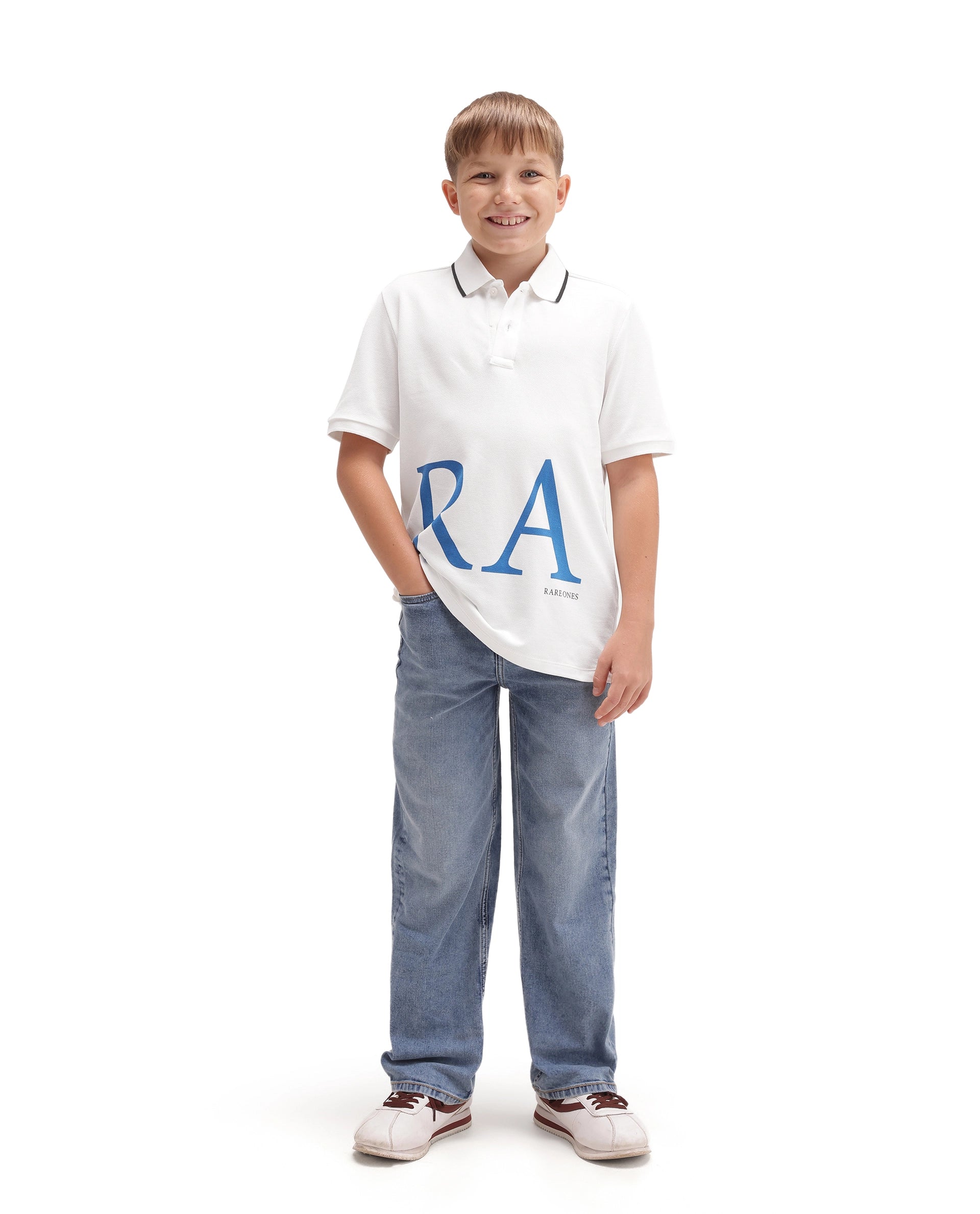 Rare Ones Kids Romeo Off White Cotton Fabric Button Closure Regular Fit Polo