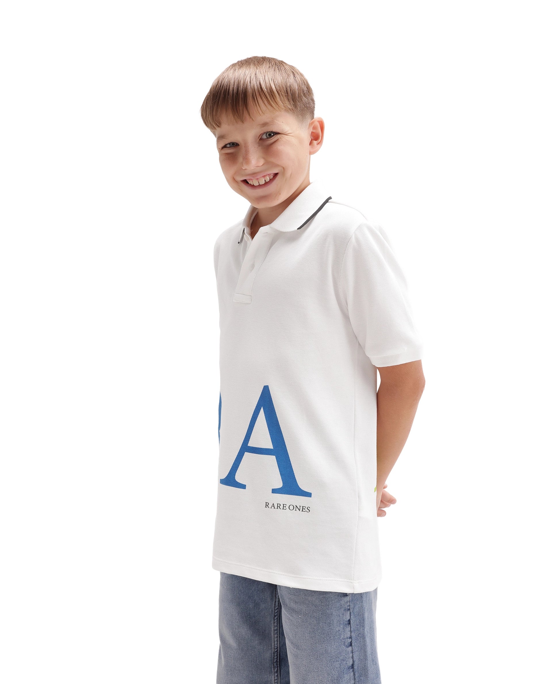 Rare Ones Kids Romeo Off White Cotton Fabric Button Closure Regular Fit Polo