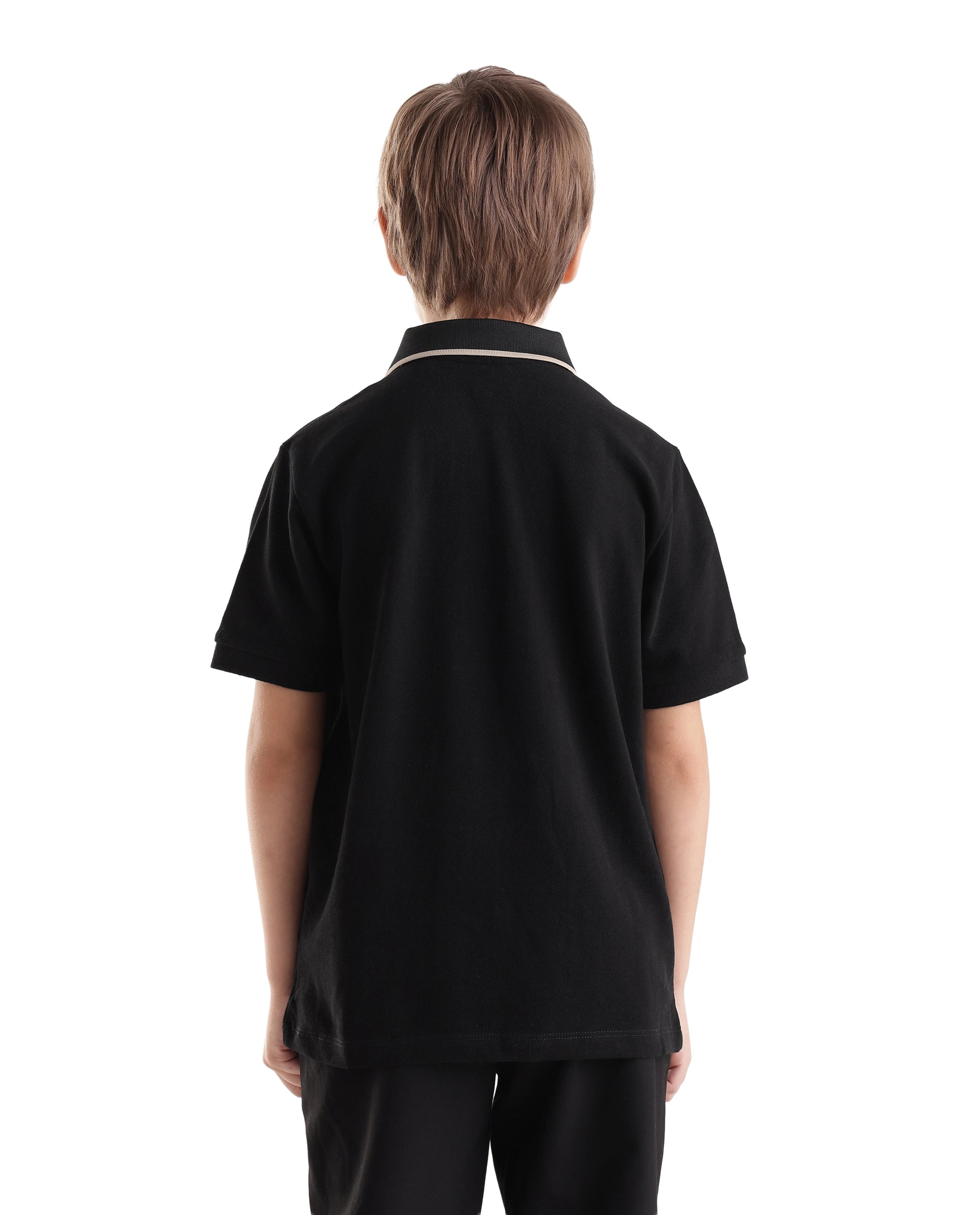 Rare Ones Kids Bold Black Cotton Fabric Button Closure Regular Fit Polo