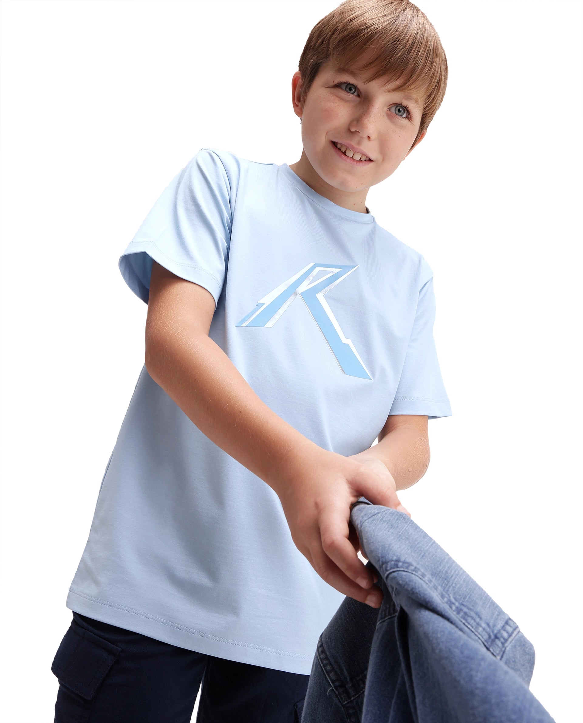 Rare Ones Kids Renz-K Pastel Blue Cotton Fabric Pull-On Closure Regular Fit T-Shirt