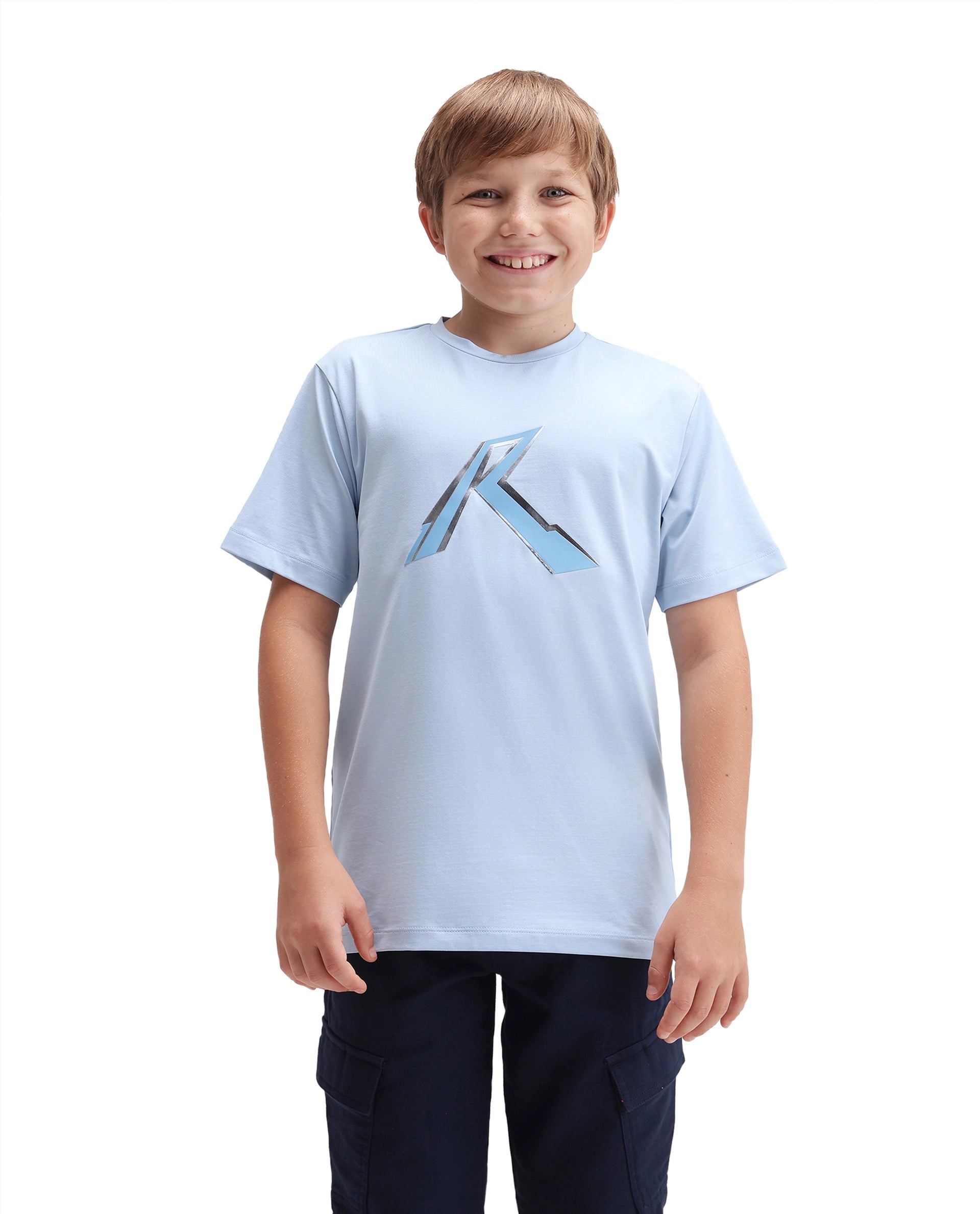 Rare Ones Kids Renz-K Pastel Blue Cotton Fabric Pull-On Closure Regular Fit T-Shirt
