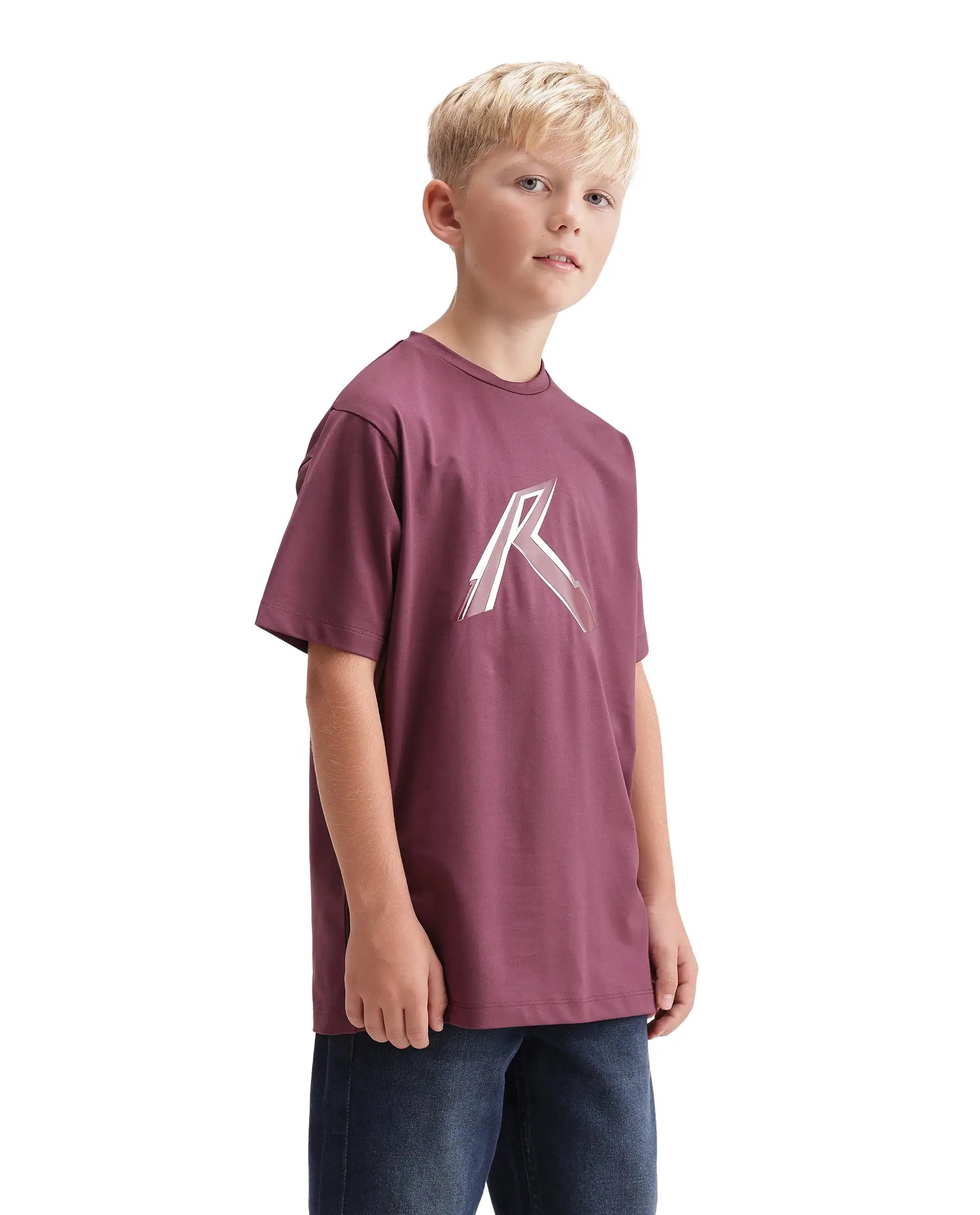 Rare Ones Kids Renz-K Dusky Purple Cotton Fabric Pull-On Closure Regular Fit T-Shirt