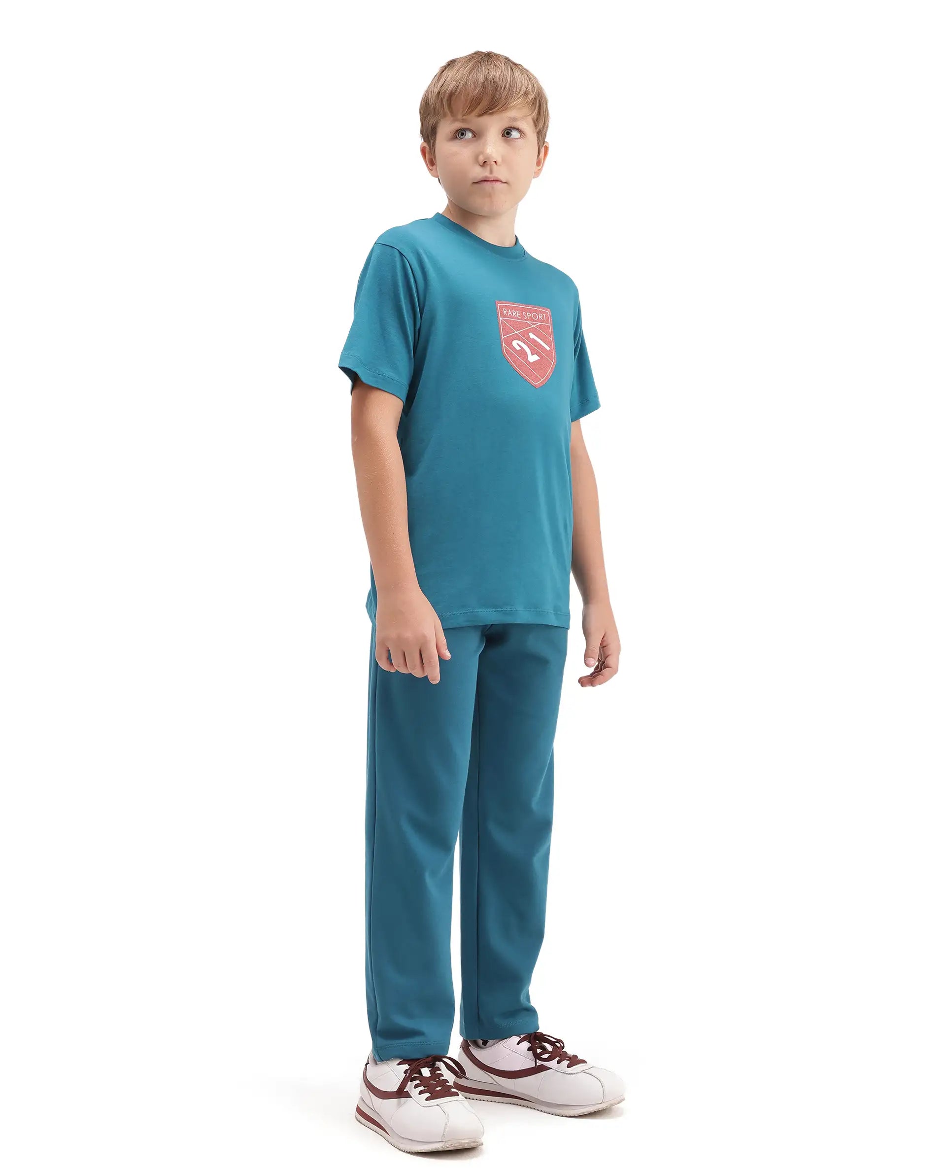 Rare Ones Kids Cadi-B Teal Cotton Blend Drawstring Closure Straight Fit Solid Trackpant