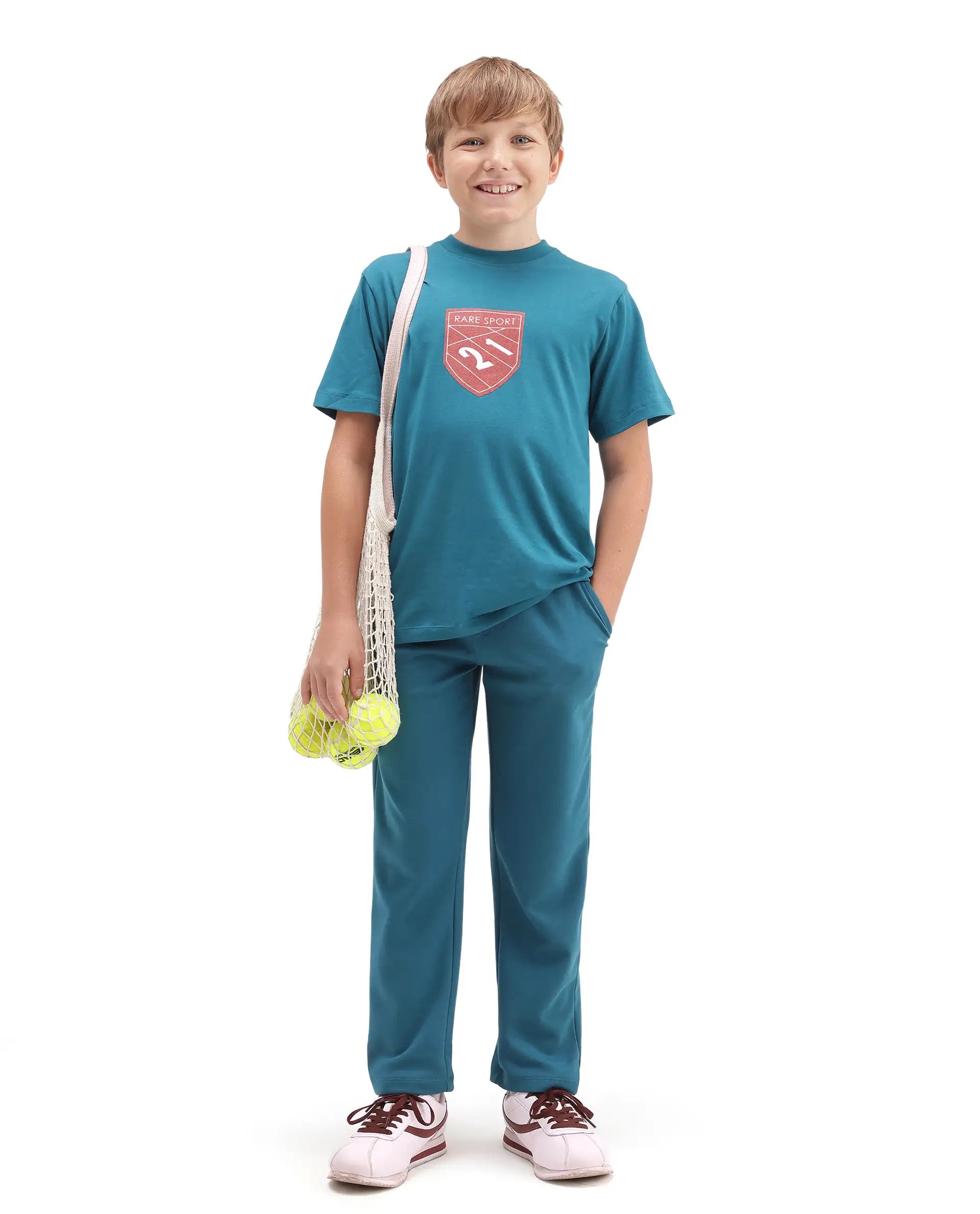 Rare Ones Kids Cadi-B Teal Cotton Blend Drawstring Closure Straight Fit Solid Trackpant