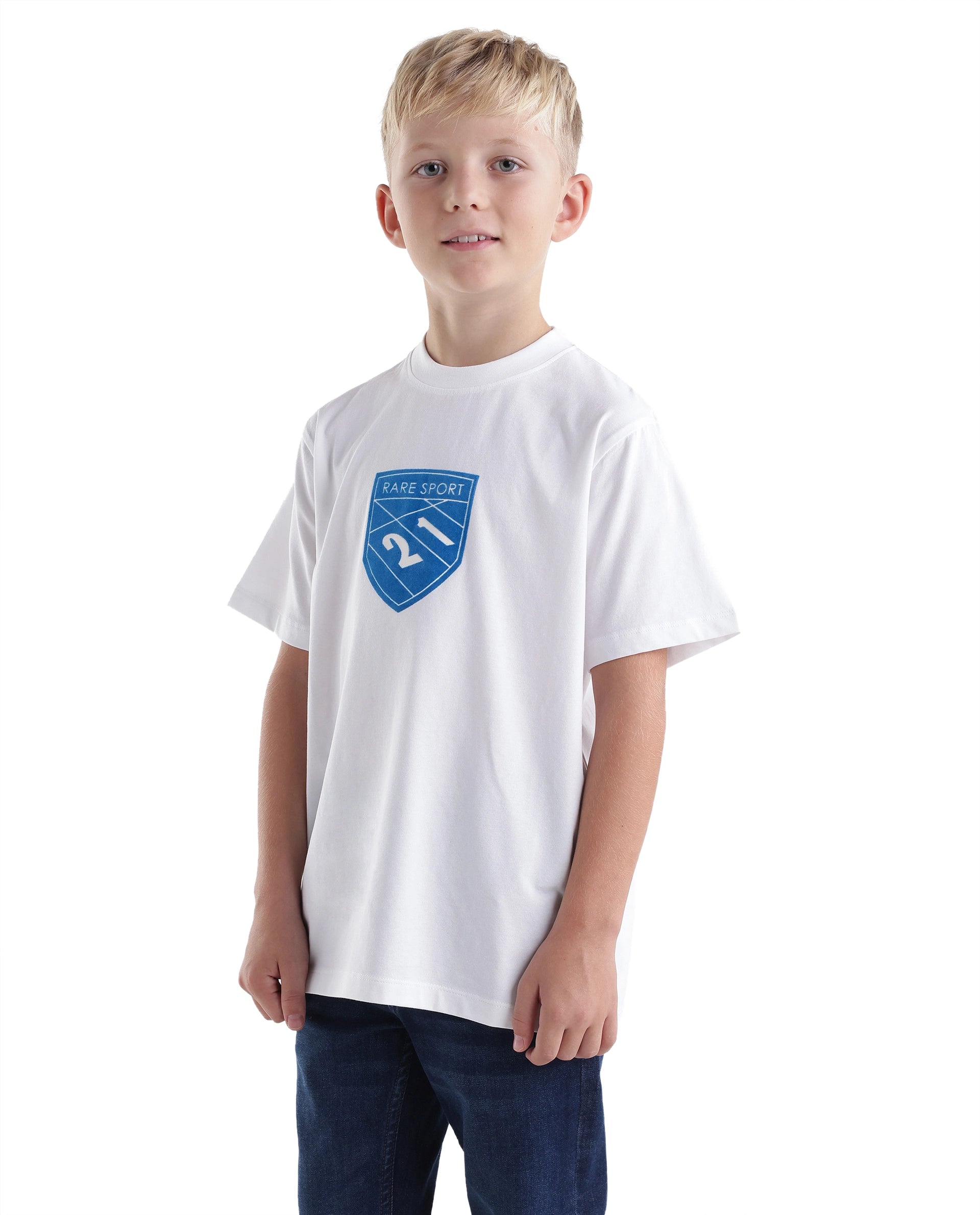 Rare Ones Kids Vars White Cotton Blend Fabric Pull-On Closure Regular Fit T-Shirt