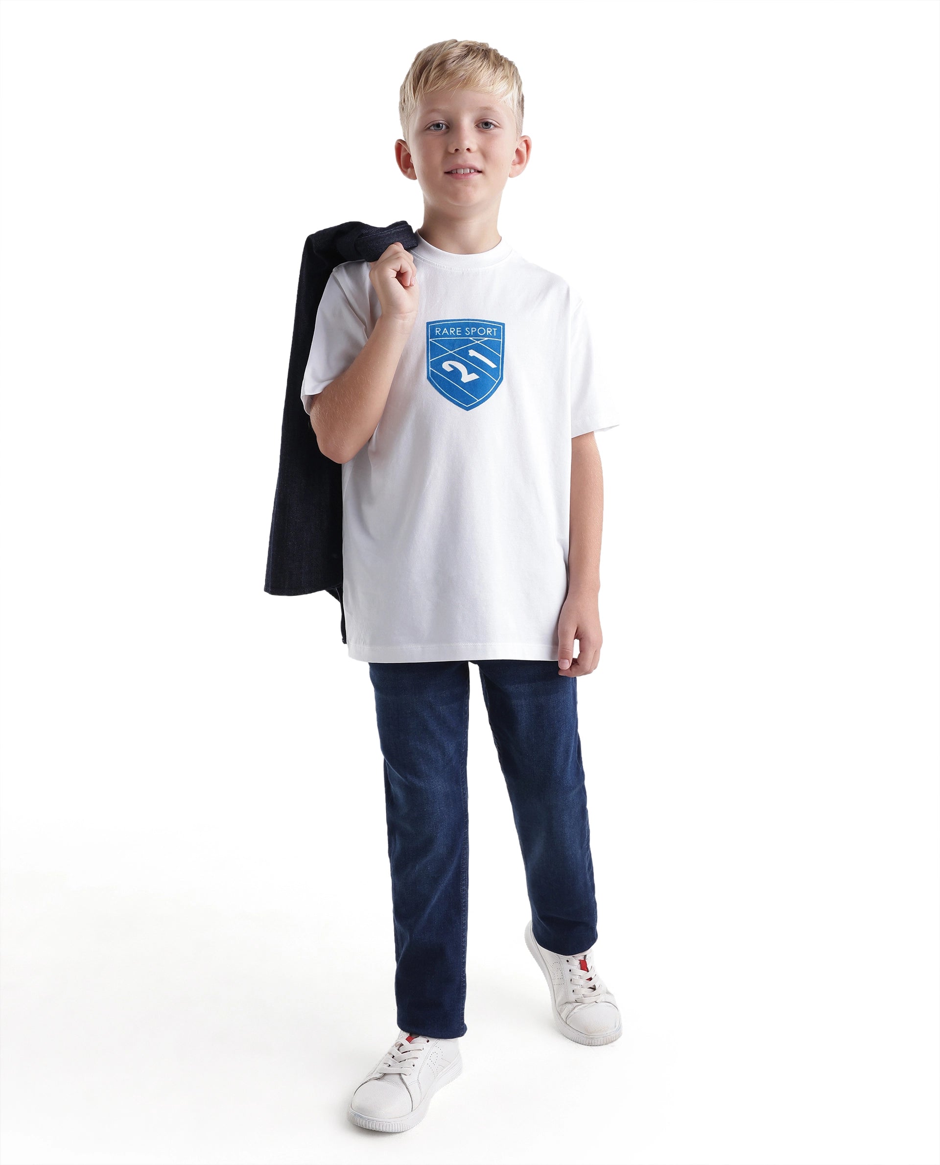 Rare Ones Kids Vars White Cotton Blend Fabric Pull-On Closure Regular Fit T-Shirt