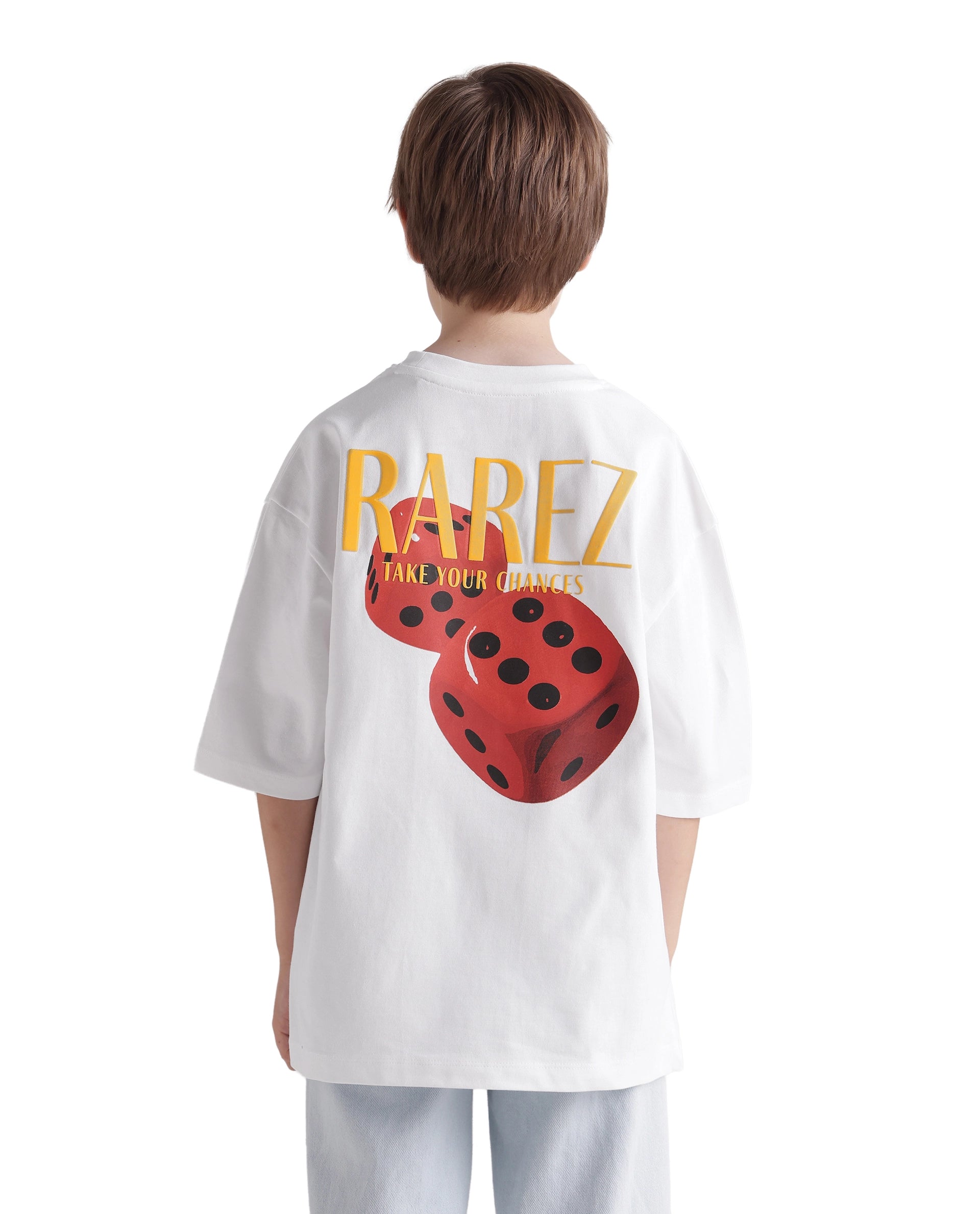 Rare Ones Kids Cube-K White Cotton Fabric Pull-On Closure Oversized Fit T-Shirt