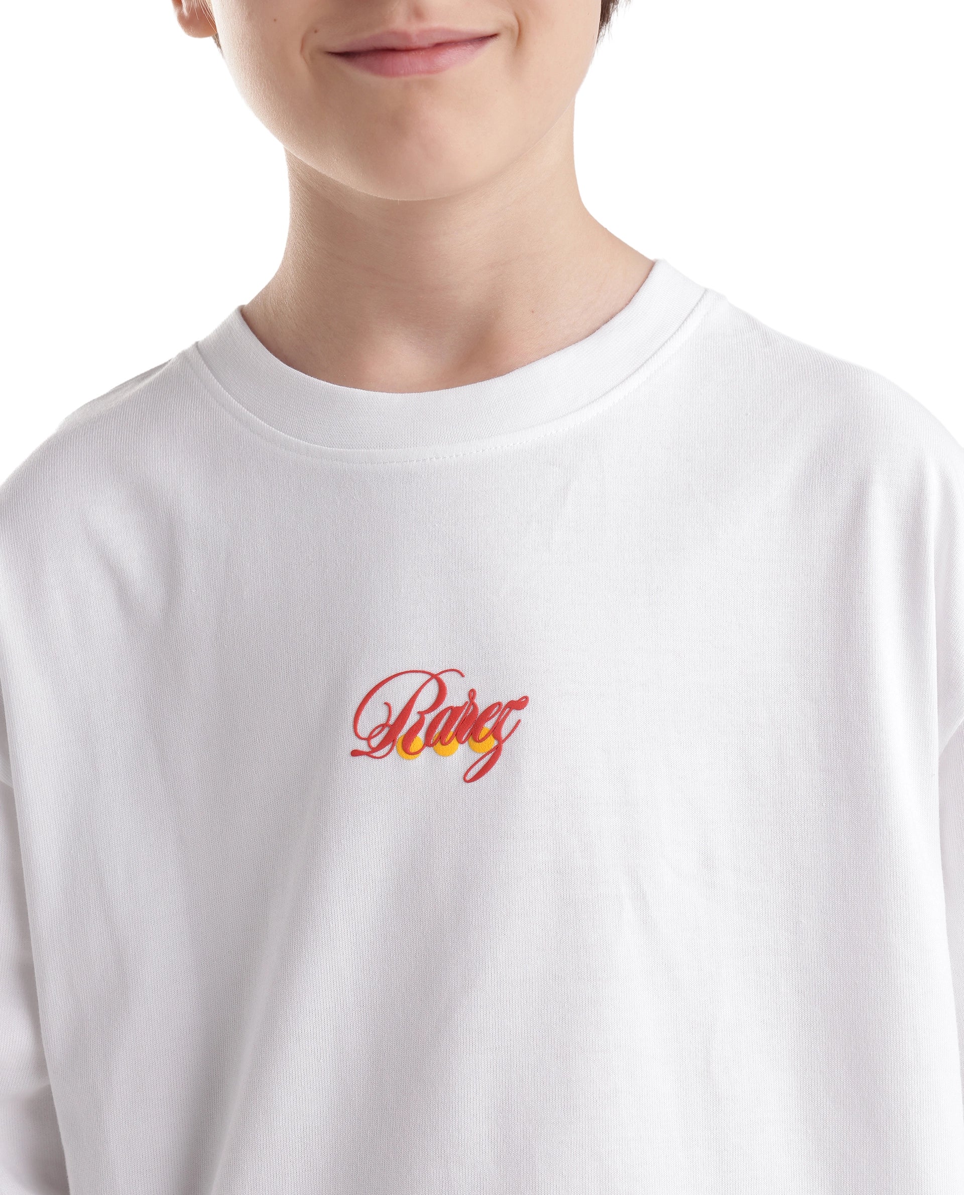 Rare Ones Kids Cube-K White Cotton Fabric Pull-On Closure Oversized Fit T-Shirt