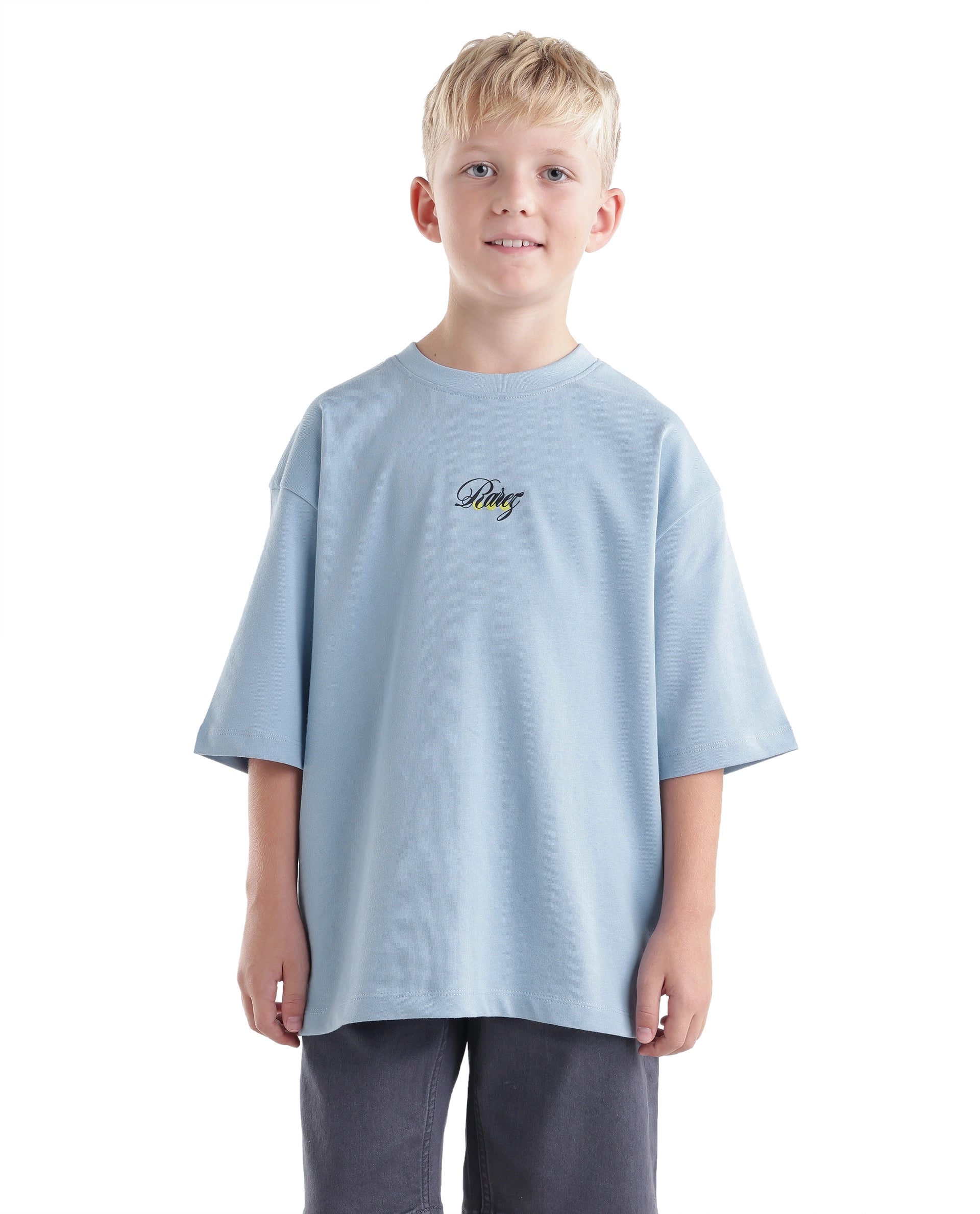 Rare Ones Kids Cube-K Pastel Blue Cotton Fabric Pull-On Closure Oversized Fit T-Shirt
