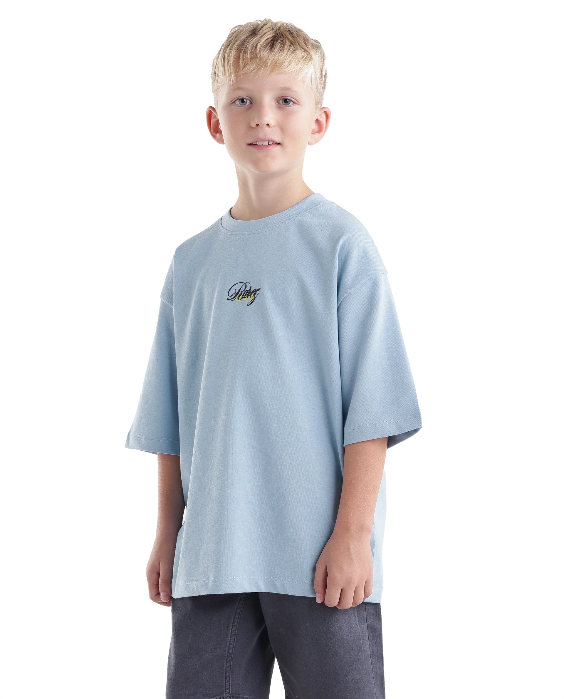 Rare Ones Kids Cube-K Pastel Blue Cotton Fabric Pull-On Closure Oversized Fit T-Shirt