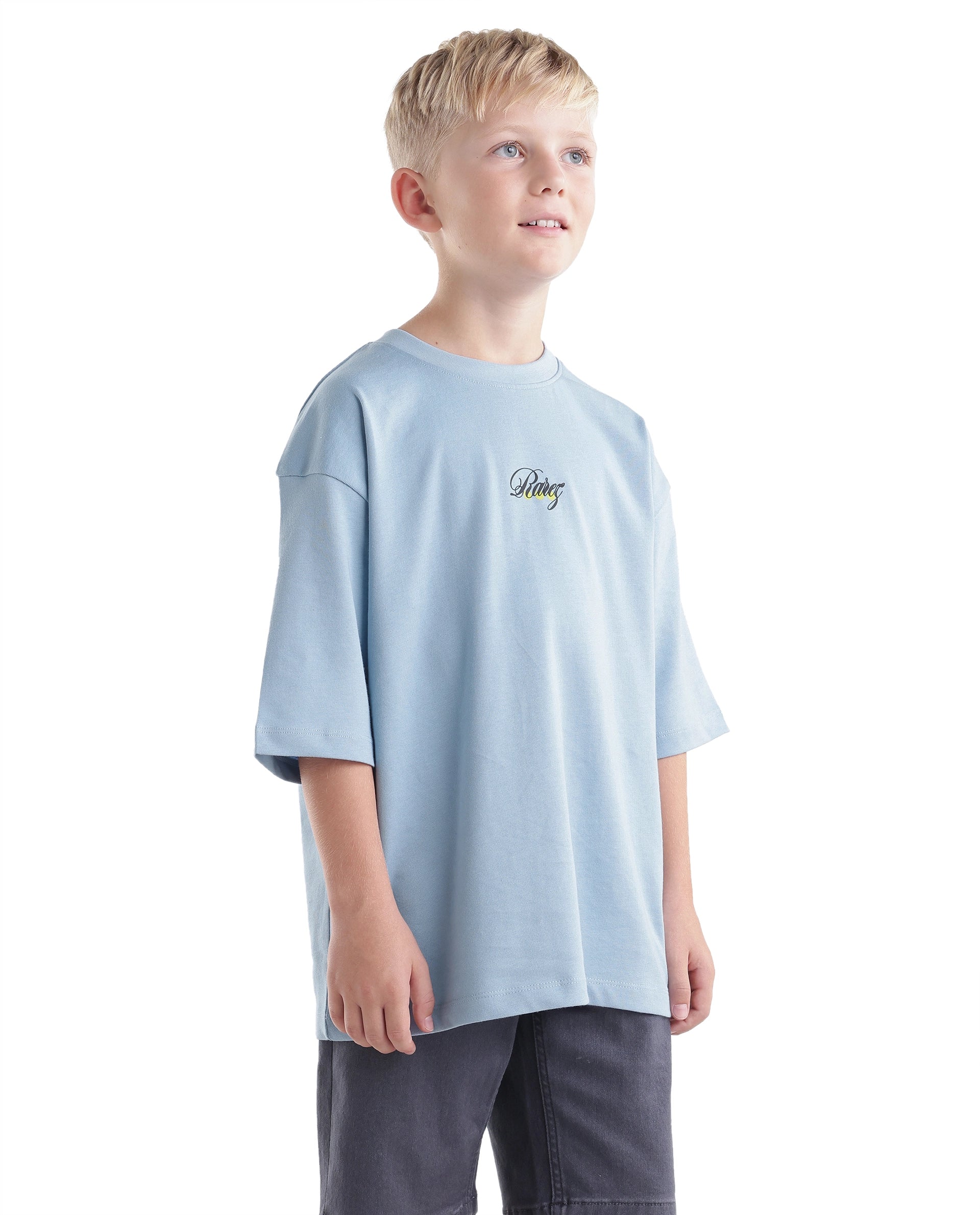 Rare Ones Kids Cube-K Pastel Blue Cotton Fabric Pull-On Closure Oversized Fit T-Shirt