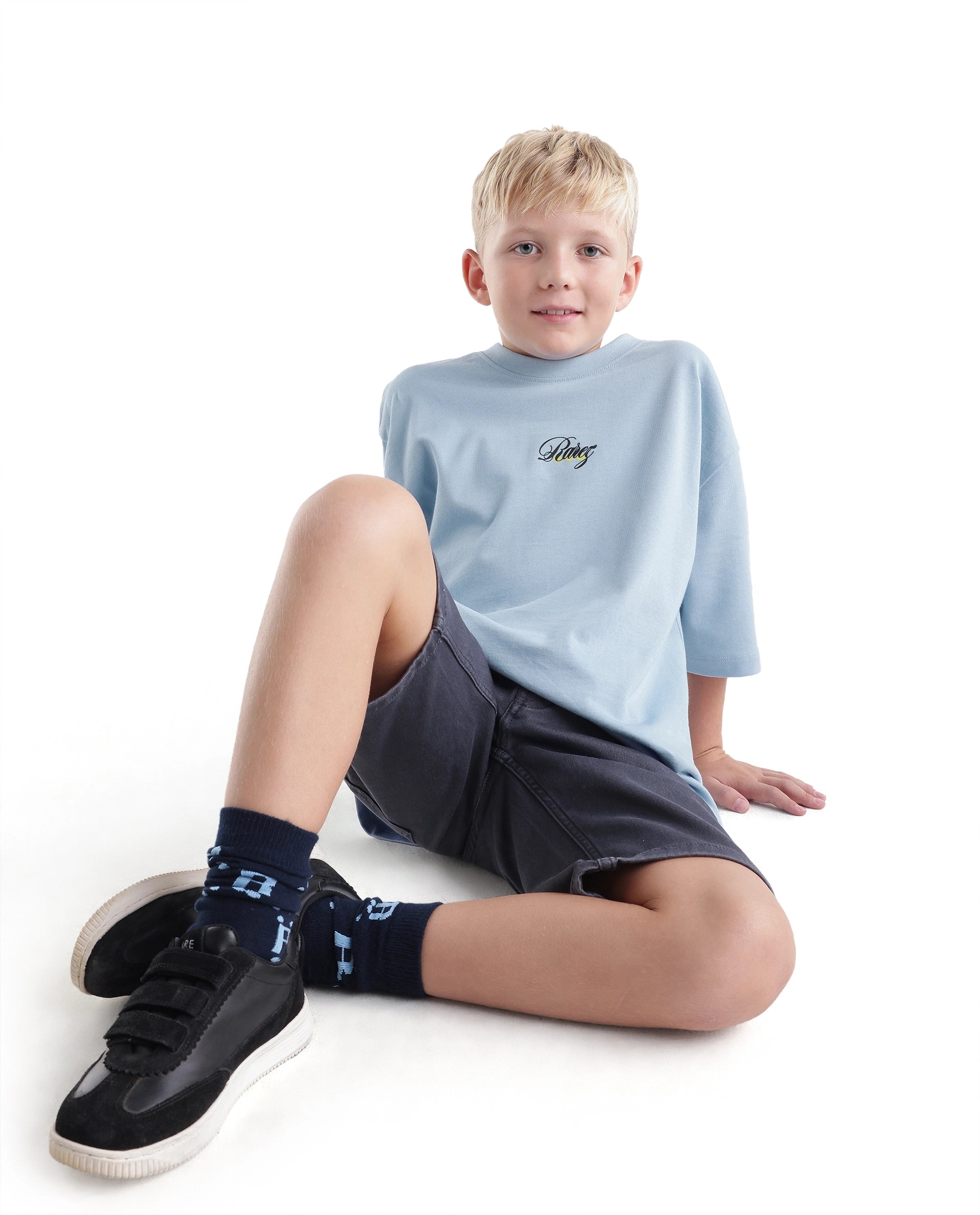 Rare Ones Kids Cube-K Pastel Blue Cotton Fabric Pull-On Closure Oversized Fit T-Shirt