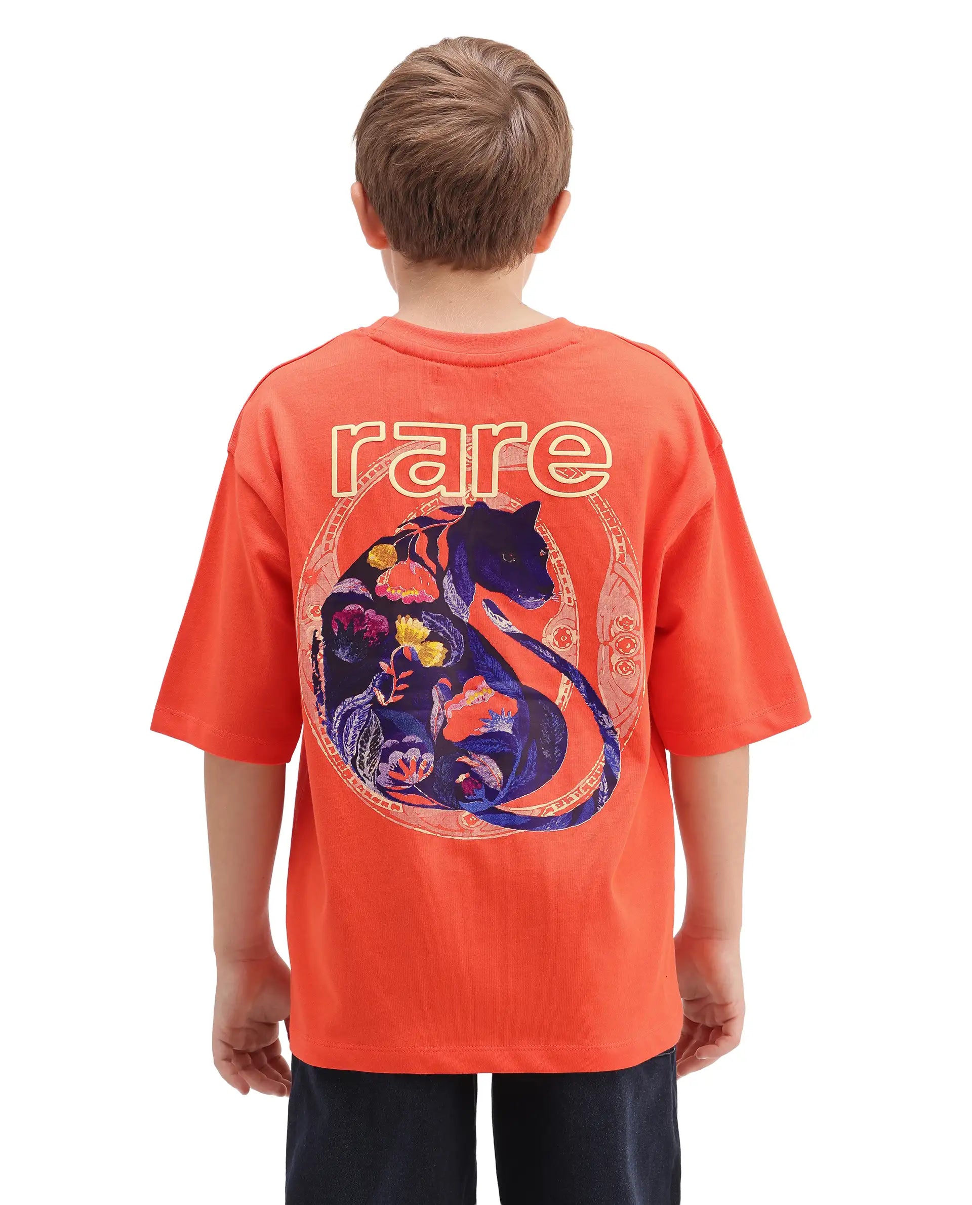 Rare Ones Kids Cato26-K Orange Cotton Fabric Pull-On Closure Oversized Fit T-Shirt